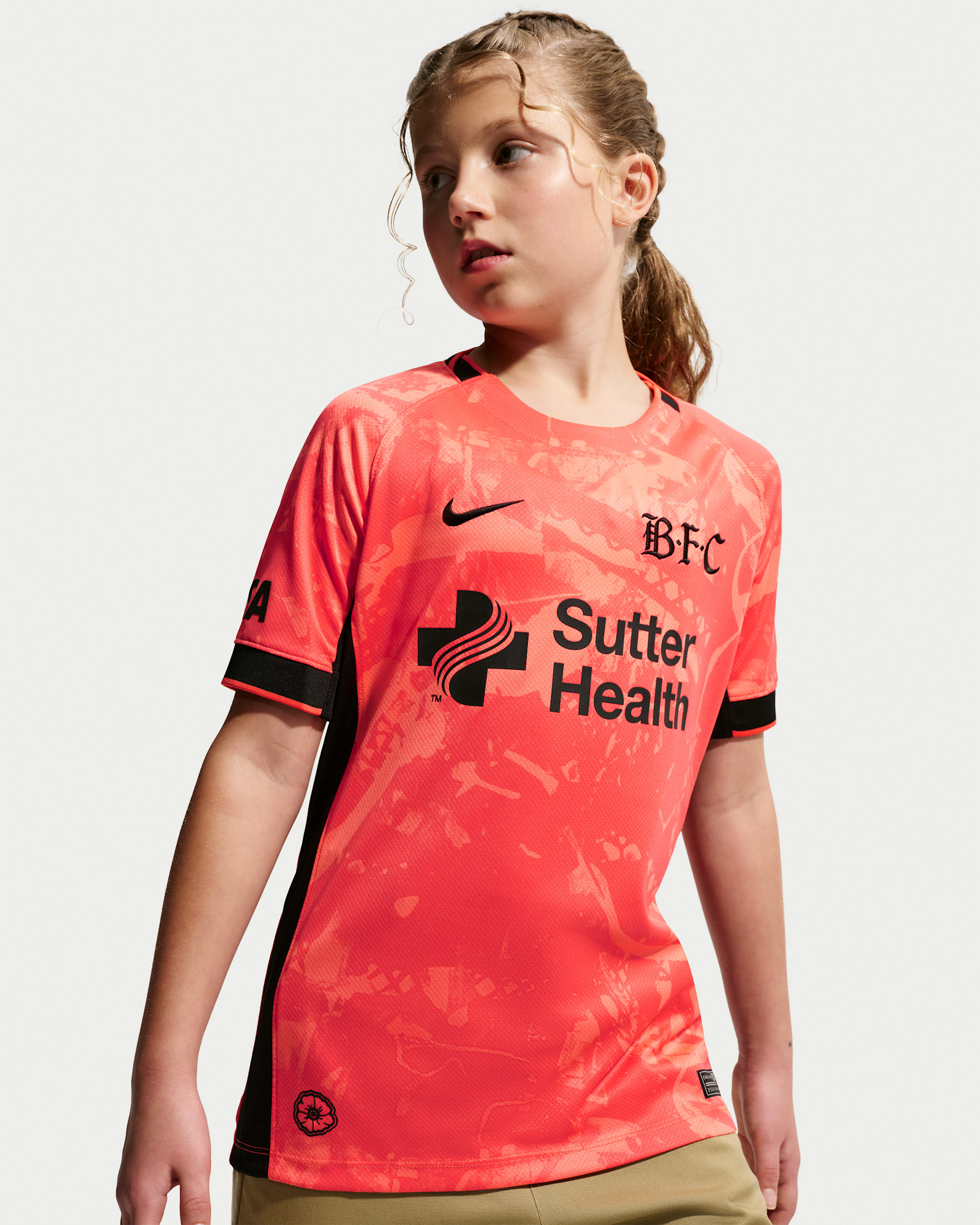 Bay FC Stadium Away Big Kids' Nike Dri-FIT NWSL Replica Jersey - Rush Coral