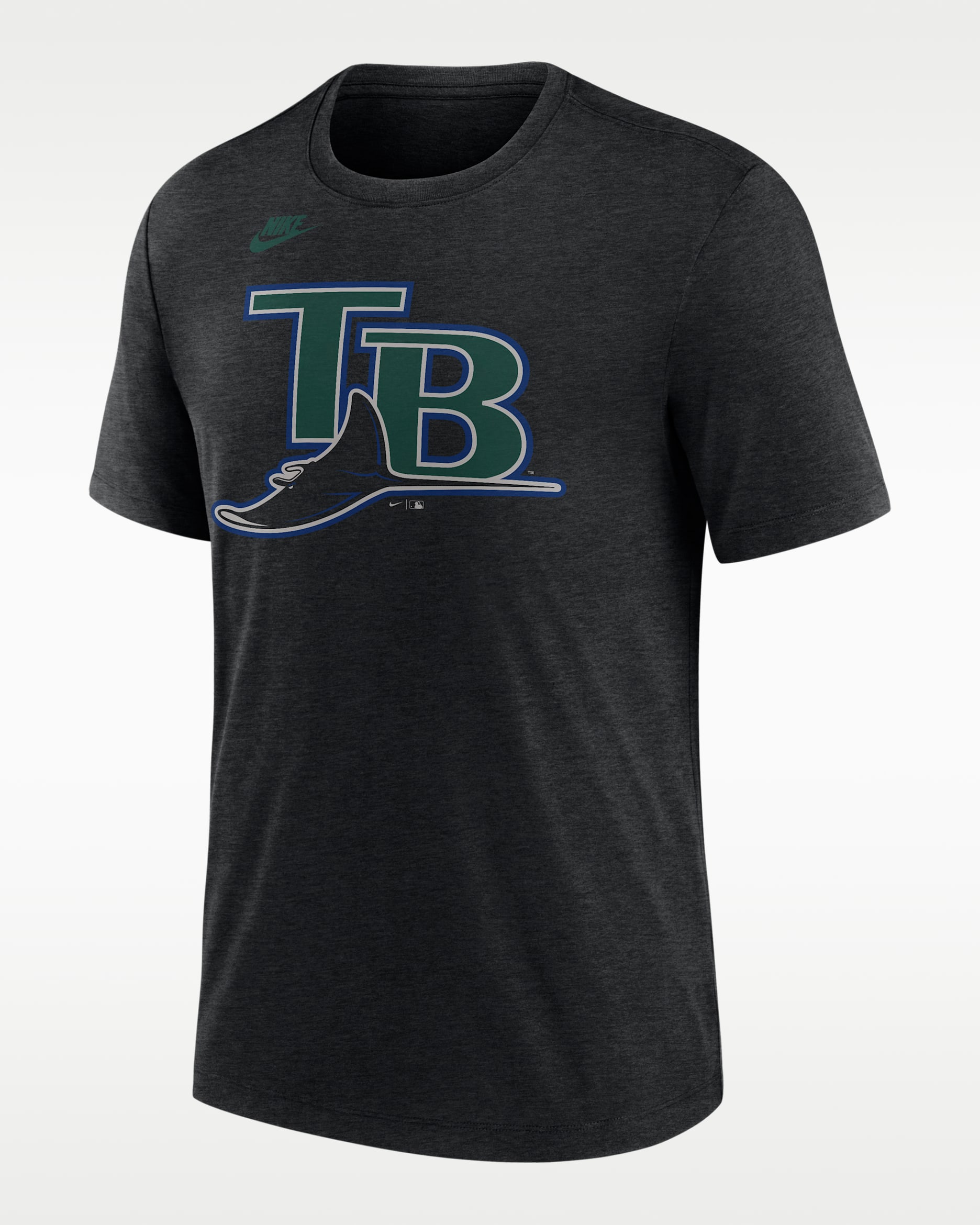 Playera Nike de la MLB para hombre con el logotipo de Tampa Bay Rays Cooperstown - Negro jaspeado
