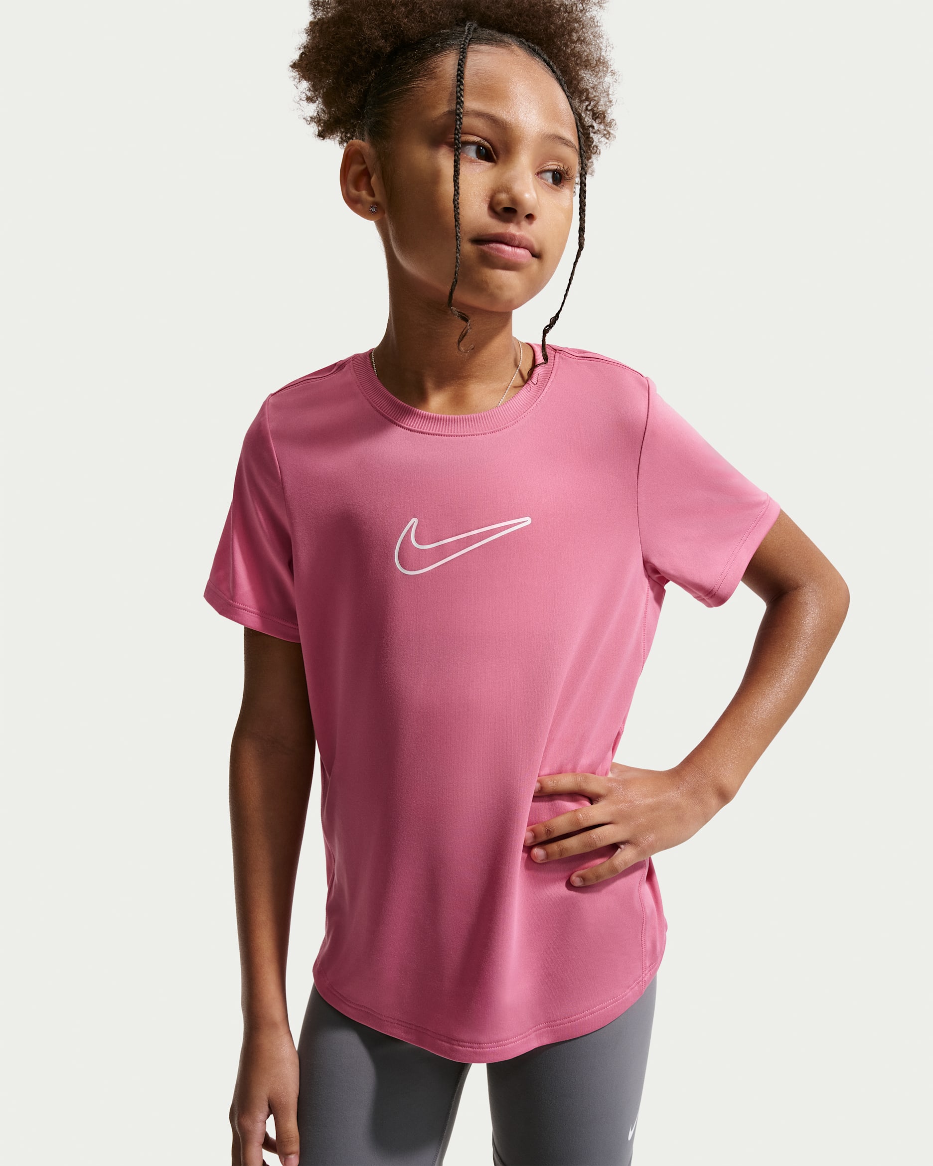 Nike One Fitted Dri-FIT top met korte mouwen voor meisjes - Peony/Wit