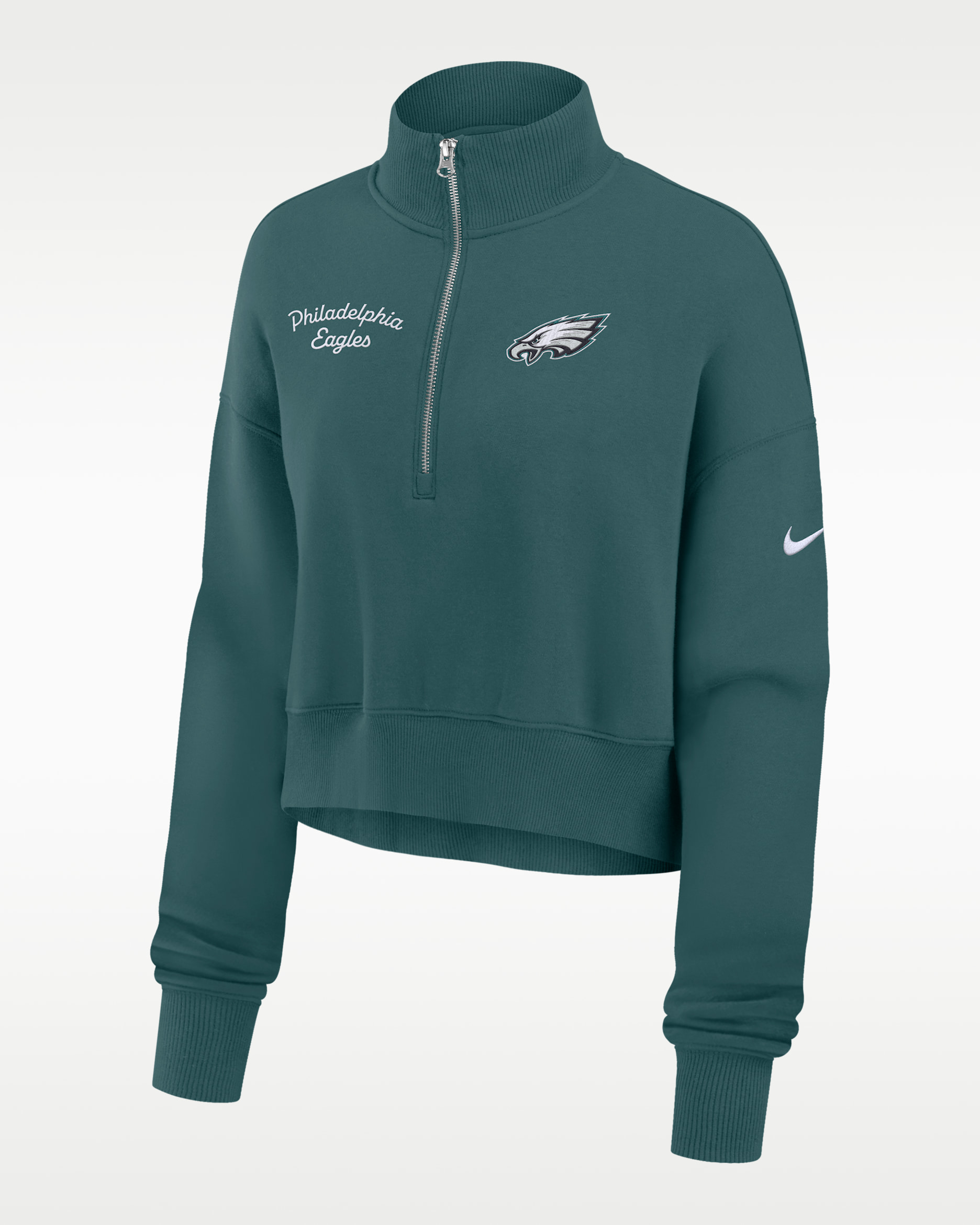Sudadera de cuello redondo Nike de la NFL cropped de cierre de 1/4 para mujer Philadelphia Eagles Phoenix - Verde