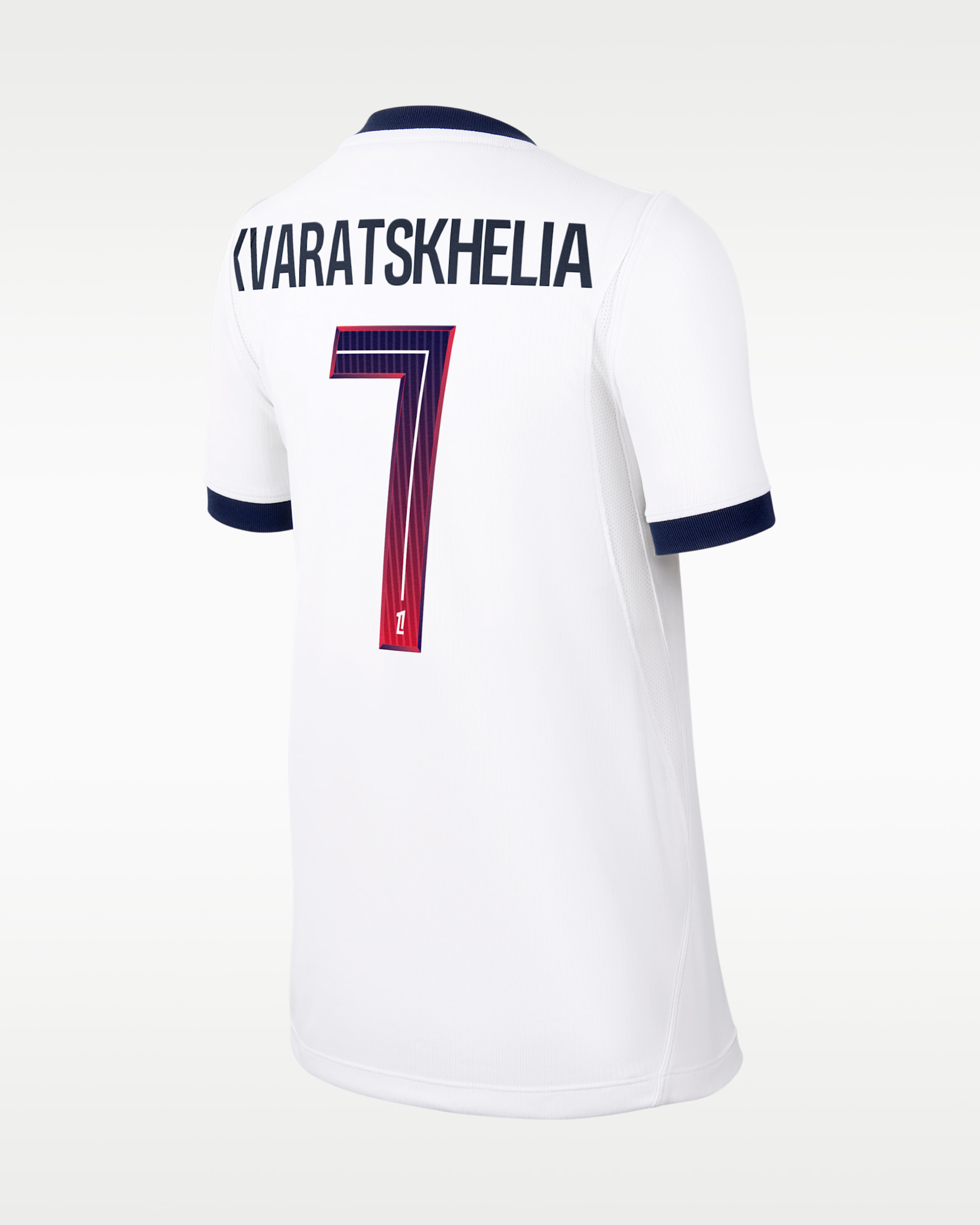 Khvicha Kvaratskhelia Paris Saint-Germain 2026/27 Stadium Away Big Kids' Nike Dri-FIT Soccer Jersey - White/Red/Blue