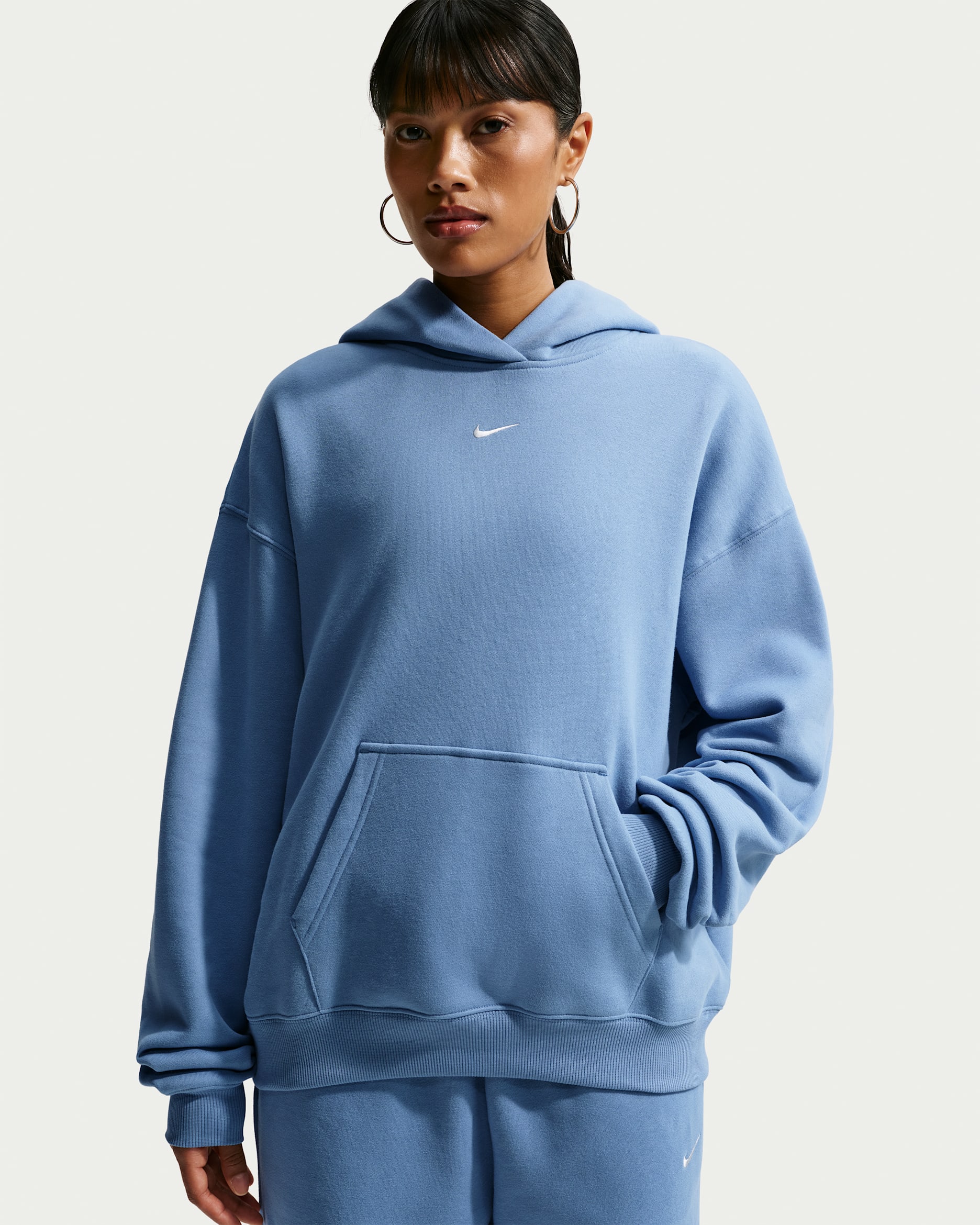 Nike Studio Fleece Medium Weight oversize-huvtröja med pulloverhals för kvinnor - Work Blue/Sail