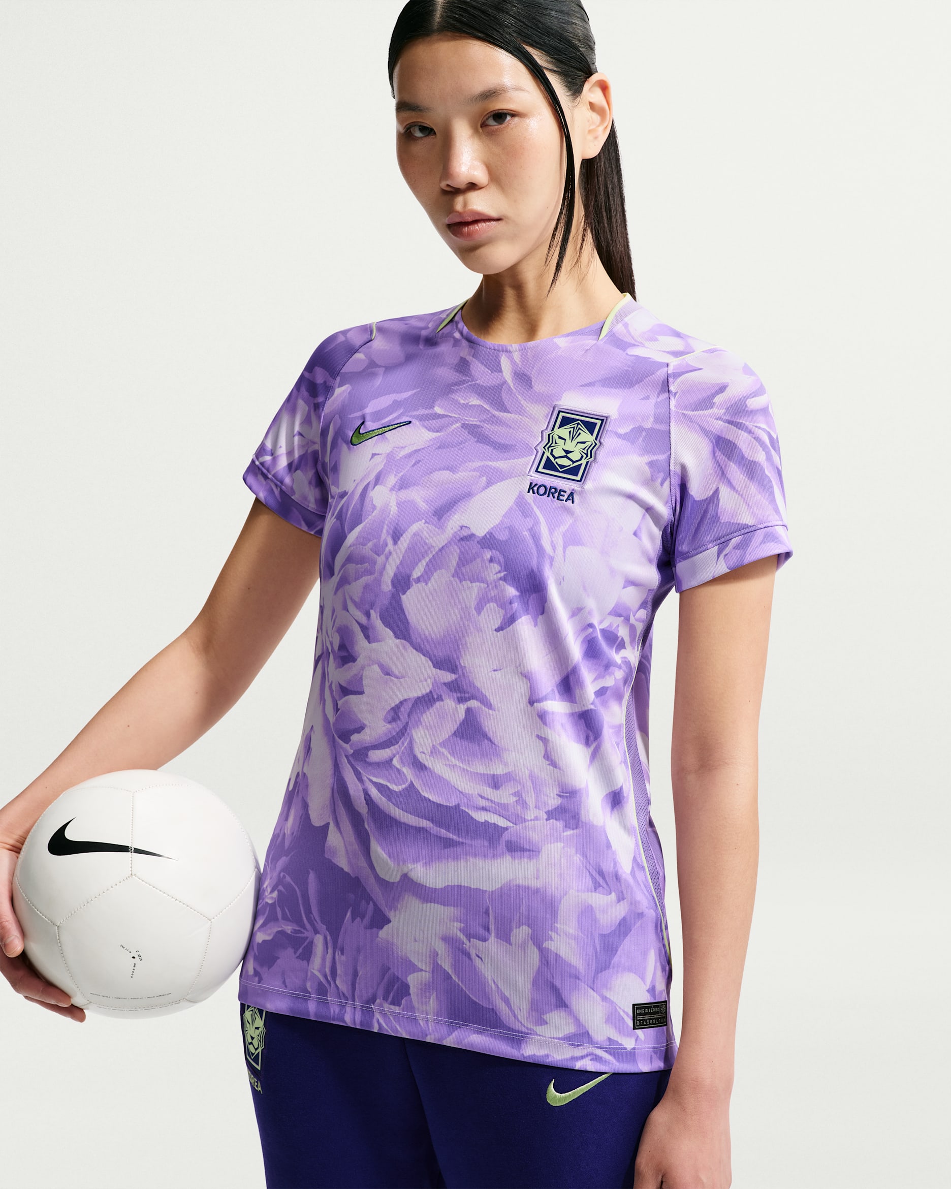 대한민국 2026 스타디움 어웨이 여성 나이키 드라이 핏 축구 레플리카 저지 - 스페이스 퍼플/애미시스트 틴트/글로벌 블루/라이트 리퀴드 라임