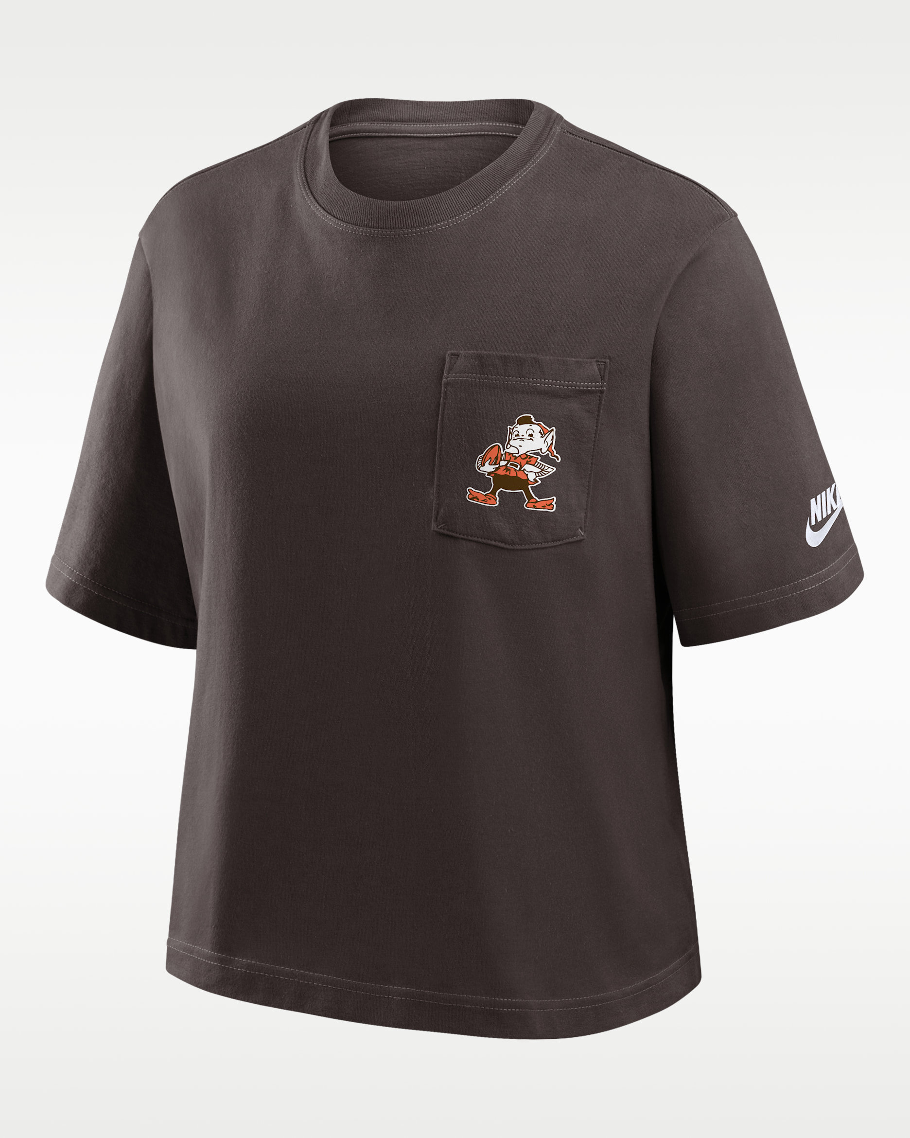 Cleveland Browns Rewind Pocket Boxy Women's Nike NFL T-Shirt - Brown