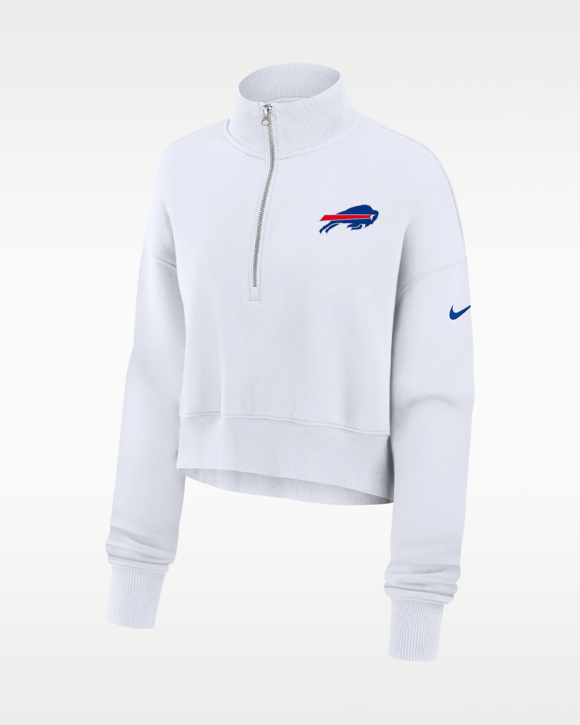 Buffalo Bills Primetime Phoenix Women's Nike NFL Oversized Cropped 1/4-Zip Crew - White