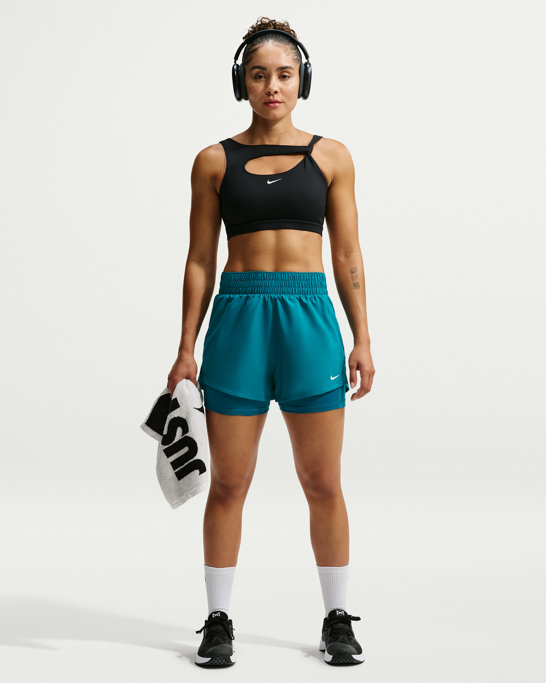 Nike One Women's Dri-FIT High-Waisted 3" 2-in-1 Shorts - Bright Spruce/White