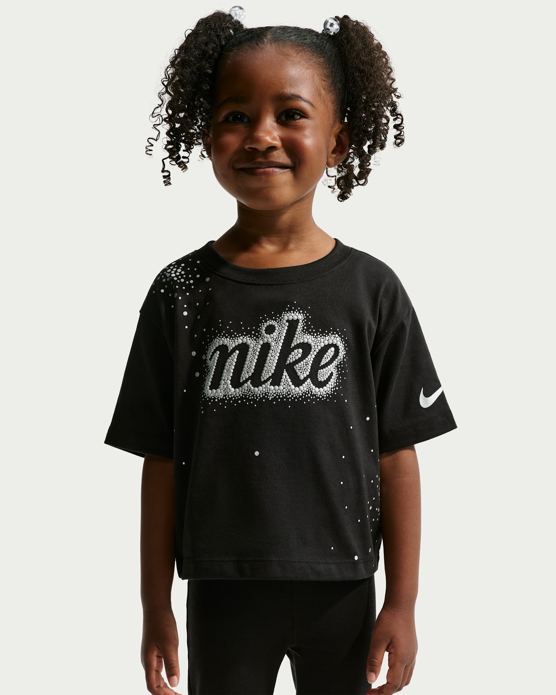 Nike Little Kids' Swoosh Sparkle Boxy T-Shirt - Black