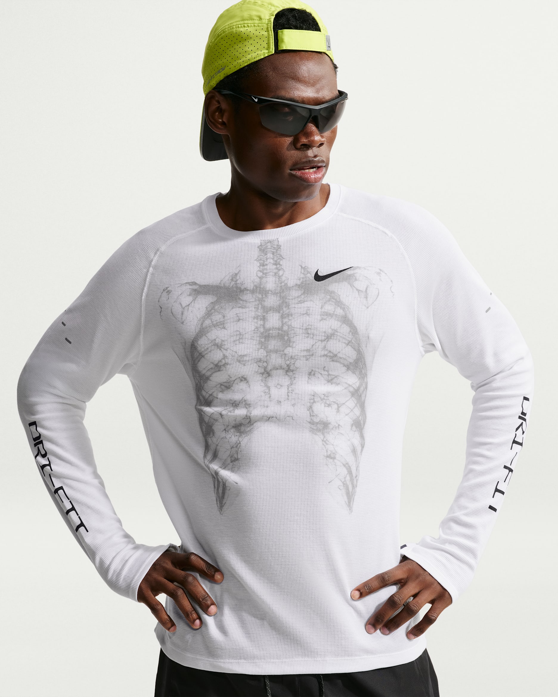Playera de cuello redondo Dri-FIT con diseño tipo waffle para hombre Nike Stride - Blanco/Negro
