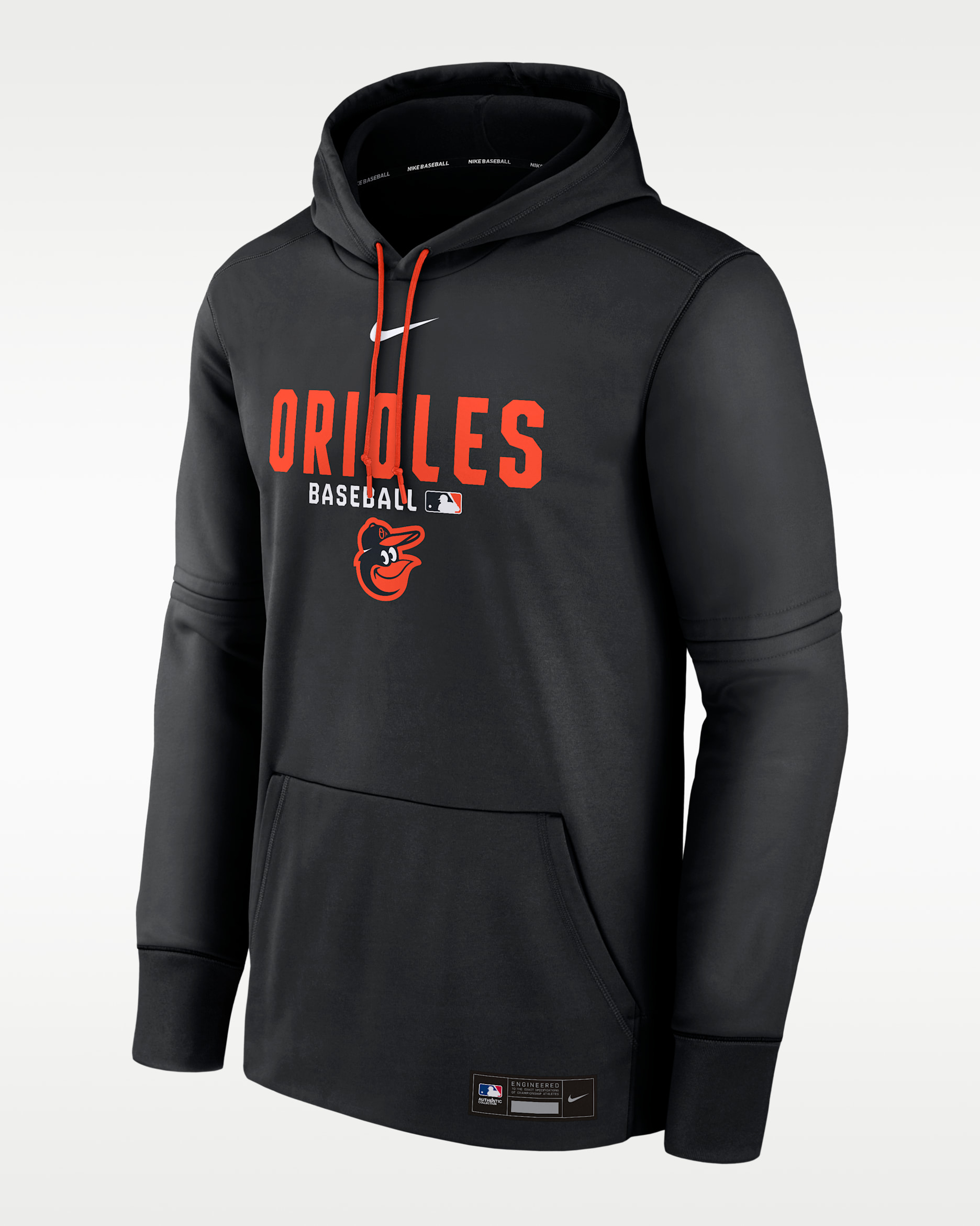Sudadera con gorro sin cierre Nike Therma de la MLB para hombre Baltimore Orioles Authentic Collection - Negro