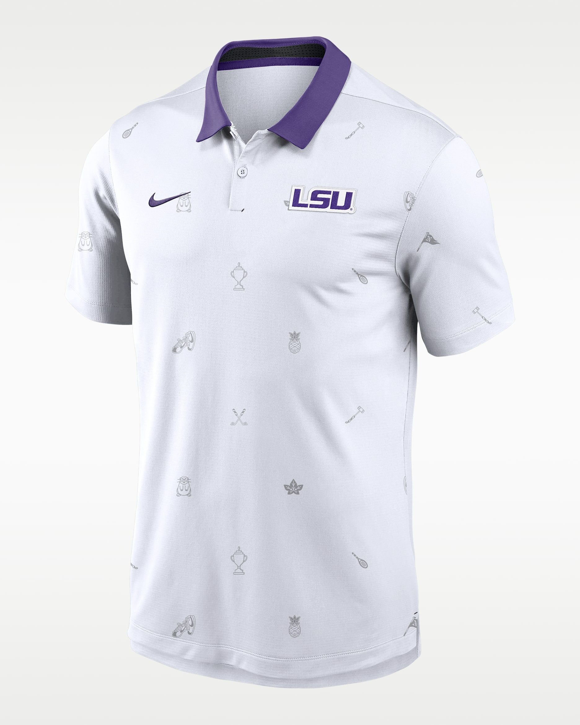 Polo universitario LSU Vapor Pattern para hombre con tecnología Nike Dri-FIT - Blanco/Morado