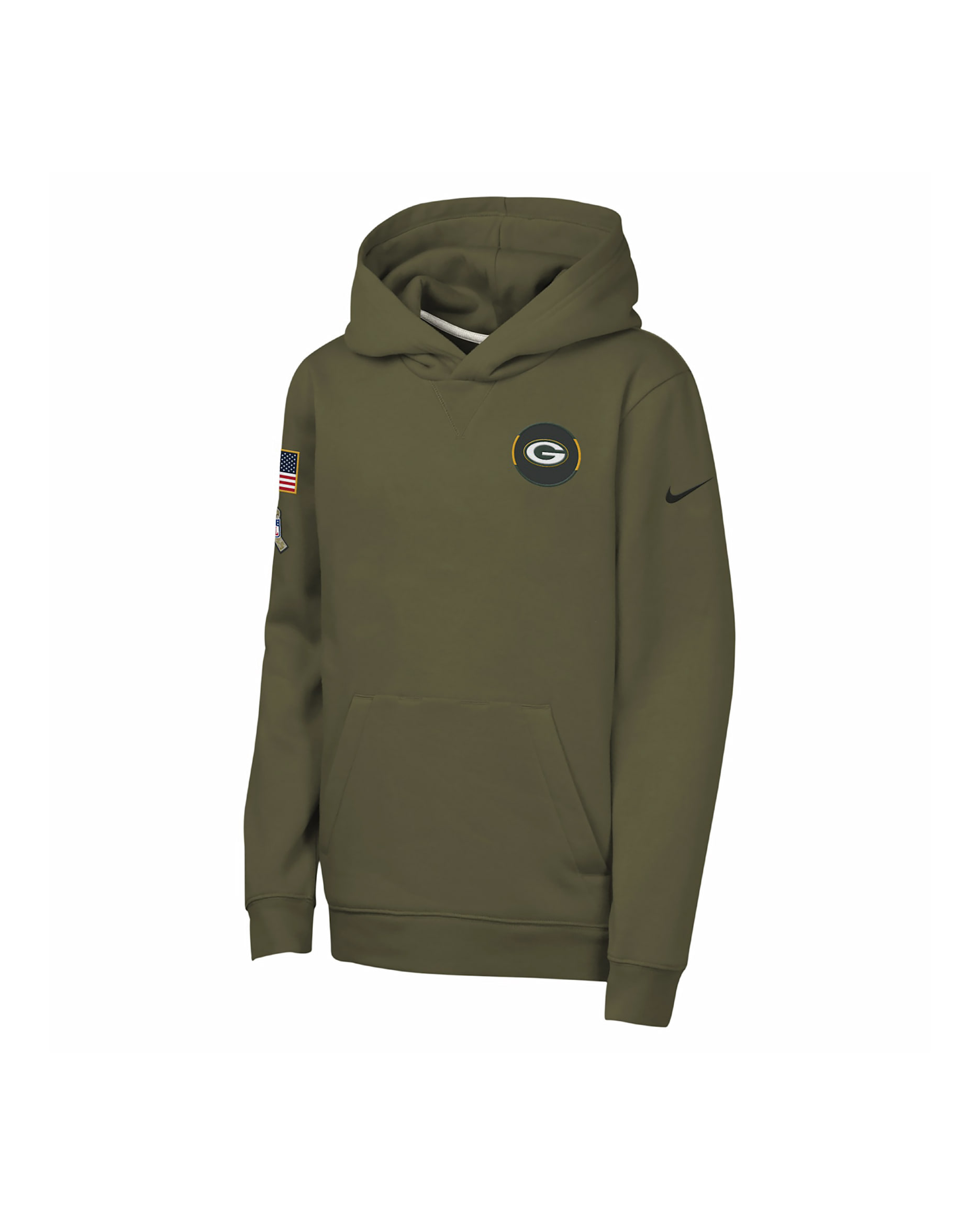 Sudadera con gorro sin cierre "Salute to Service" para niños grandes Nike Club Fleece de la NFL de los Green Bay Packers - Oliva
