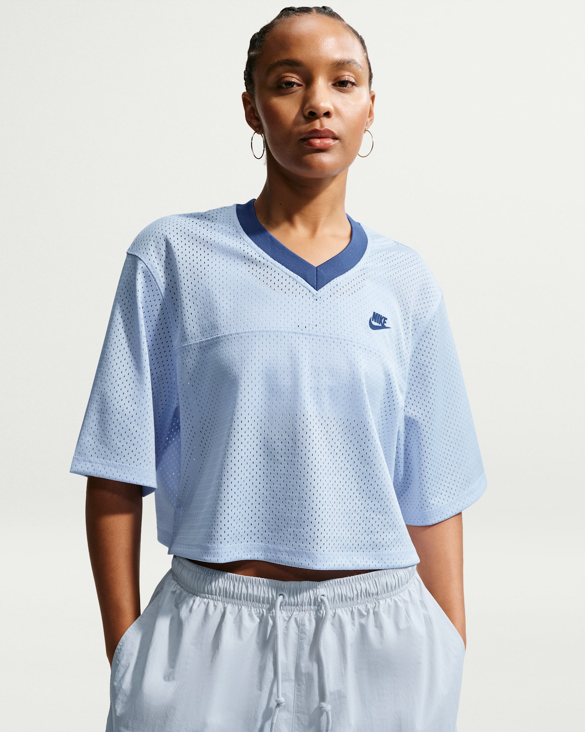 Nike Sportswear Women's Oversized Heritage Cropped Mesh Jersey - Hydrogen Blue/Mystic Navy/Mystic Navy
