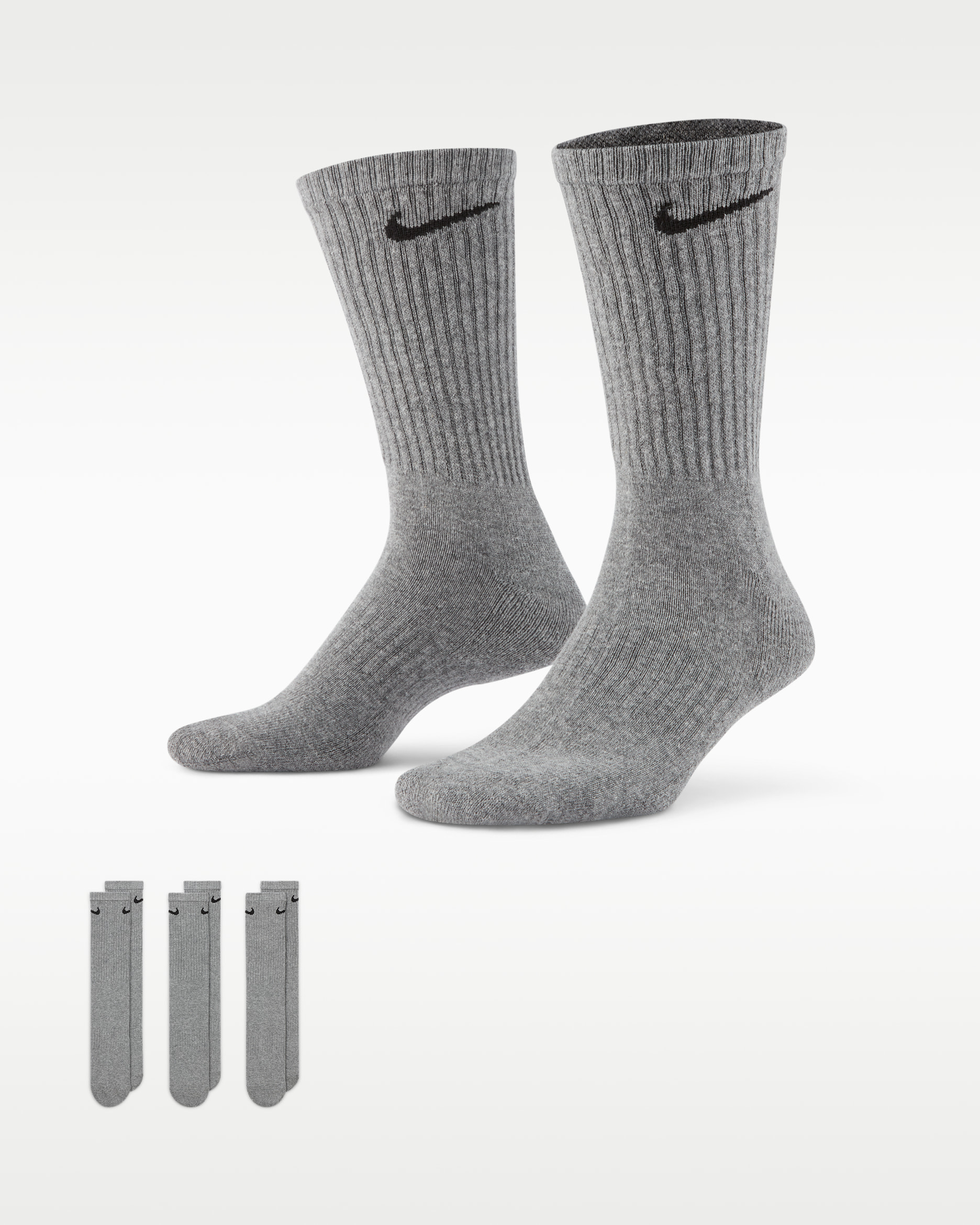 Nike Everyday Cushioned Training Crew Socks (3 Pairs) - Carbon Heather/Black