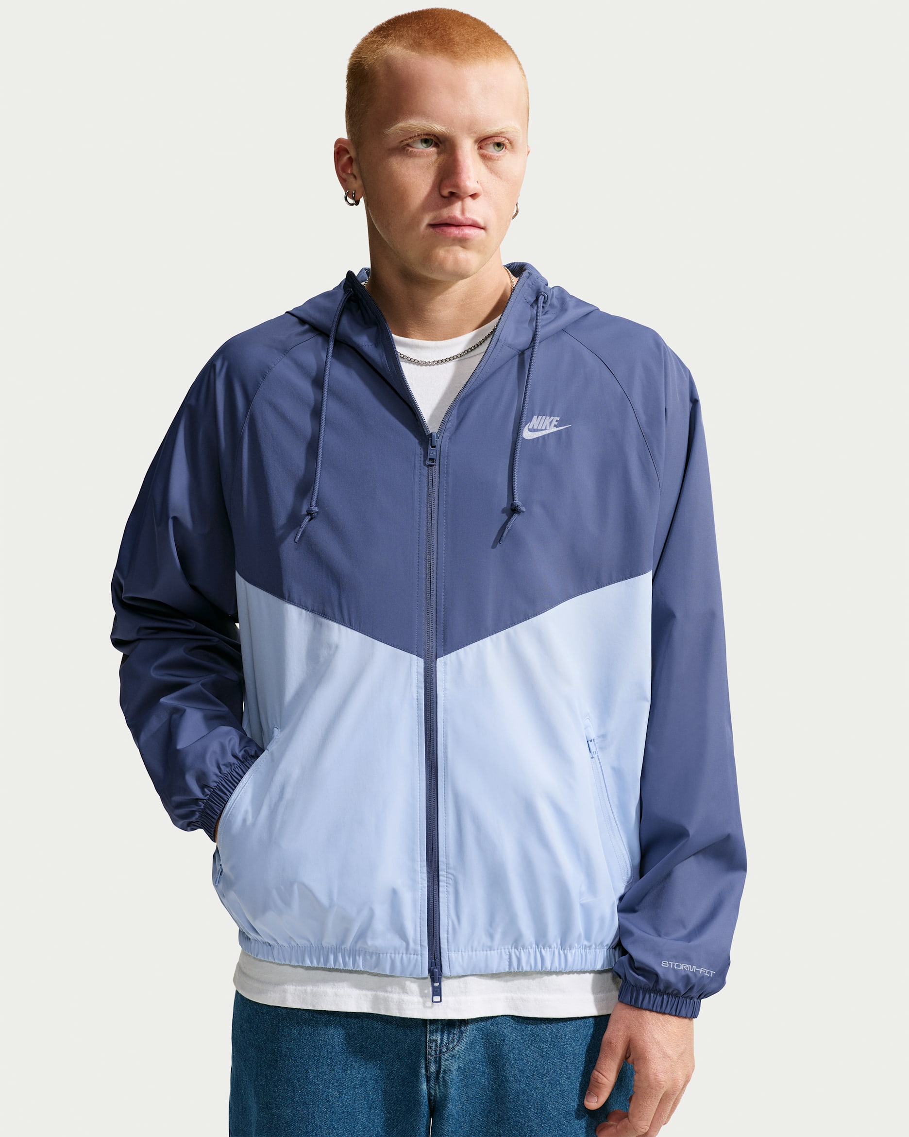 Chamarra forrada Nike Windrunner para hombre - Azul difuso/Azul hielo/Blanco