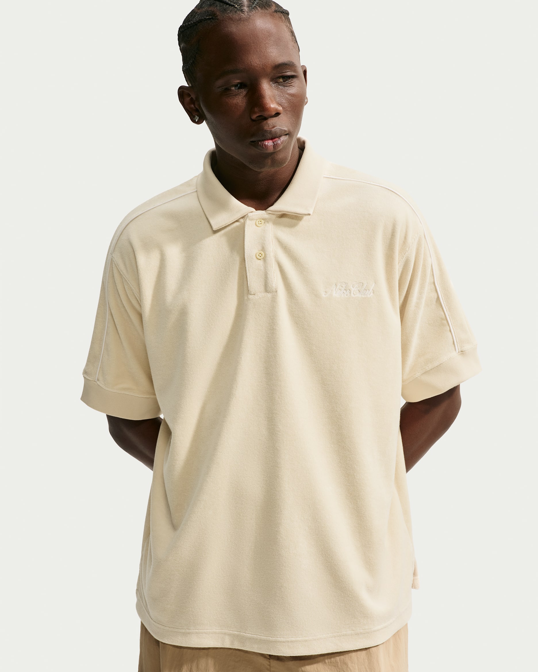 Nike Sportswear Club Men's French Terry Polo - Light Khaki/Phantom/Tough Red/Phantom