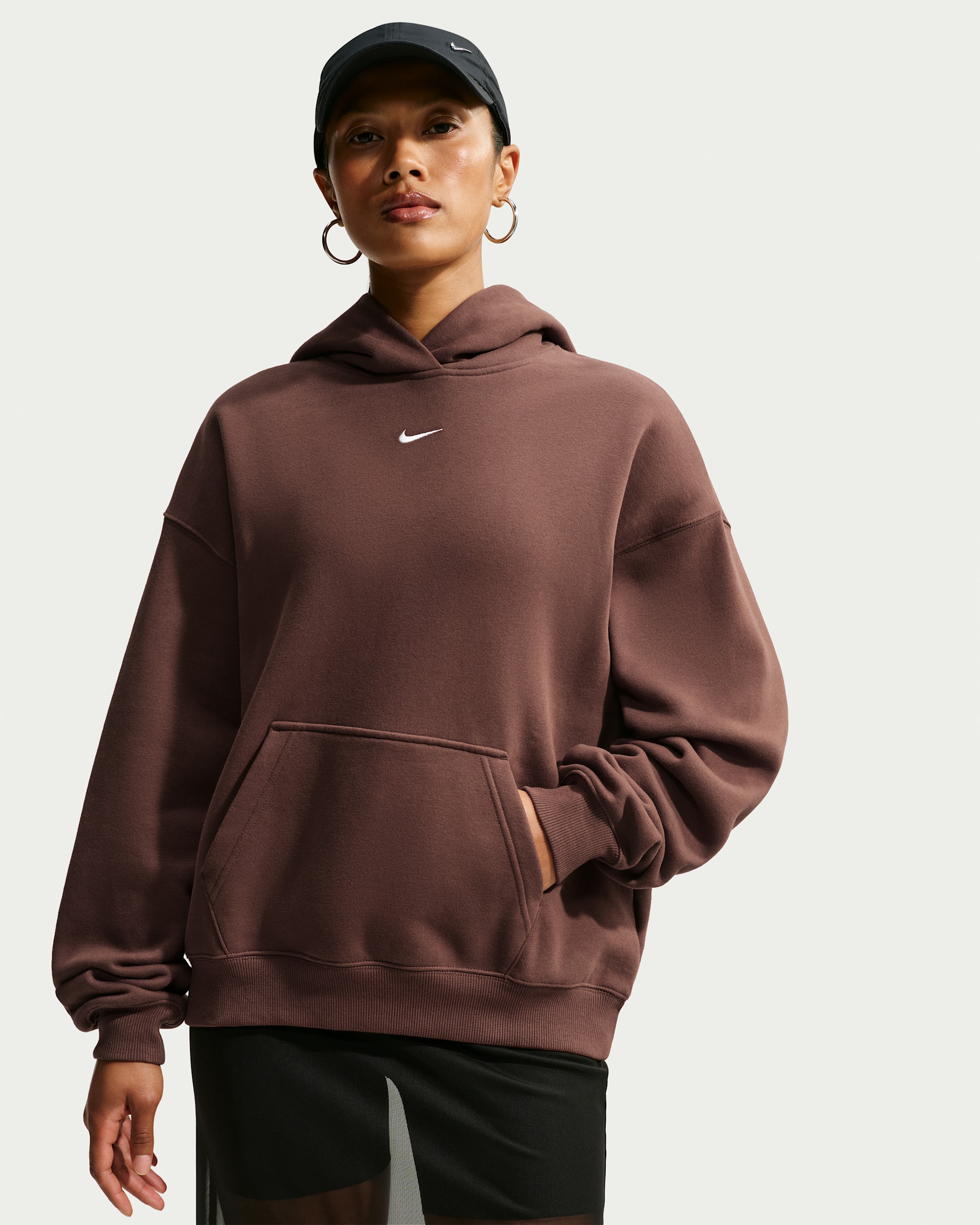 Felpa con cappuccio oversize Nike Studio Fleece Medium Weight – Donna - Cacao Wow/Sail