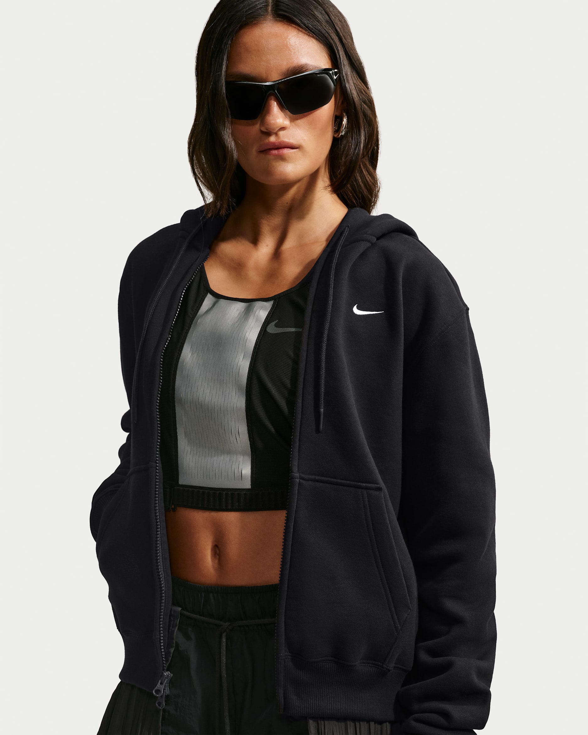 Nike Studio Fleece mittelschwere Kapuzenjacke (Damen) - Total Black/Sail