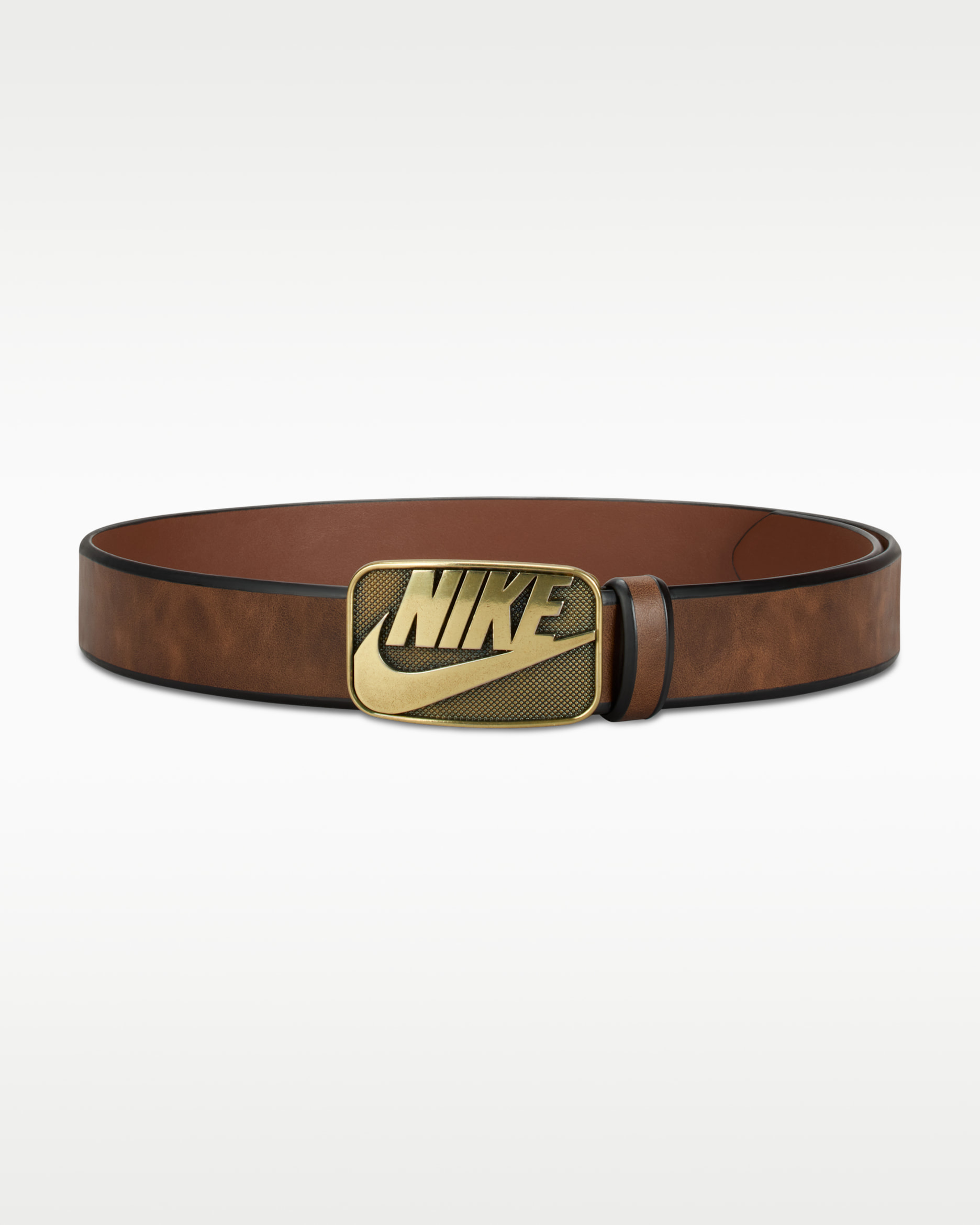 Cinturón de borde biselado para hombre Nike - Marrón/Negro/Oro/Oro