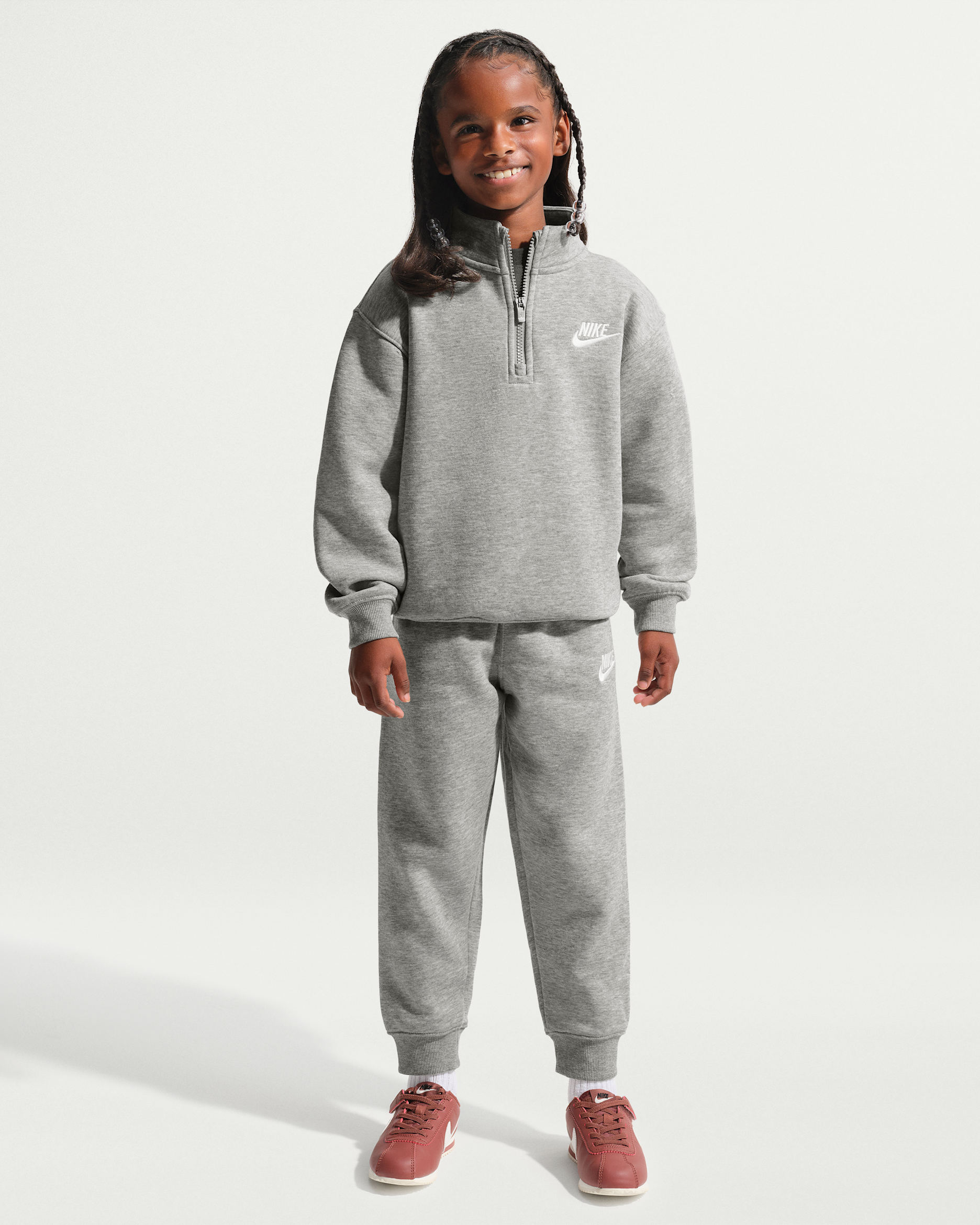 Nike Club Little Kids' Fleece 2-Piece Quarter-Zip Set - Dark Grey Heather
