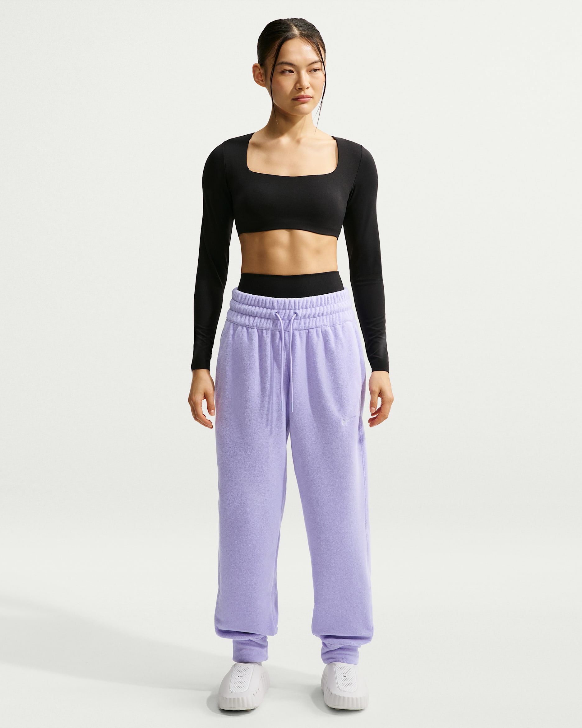 Nike One Women's Therma-FIT Mid-Rise Fleece Joggers - Purple Pulse/White