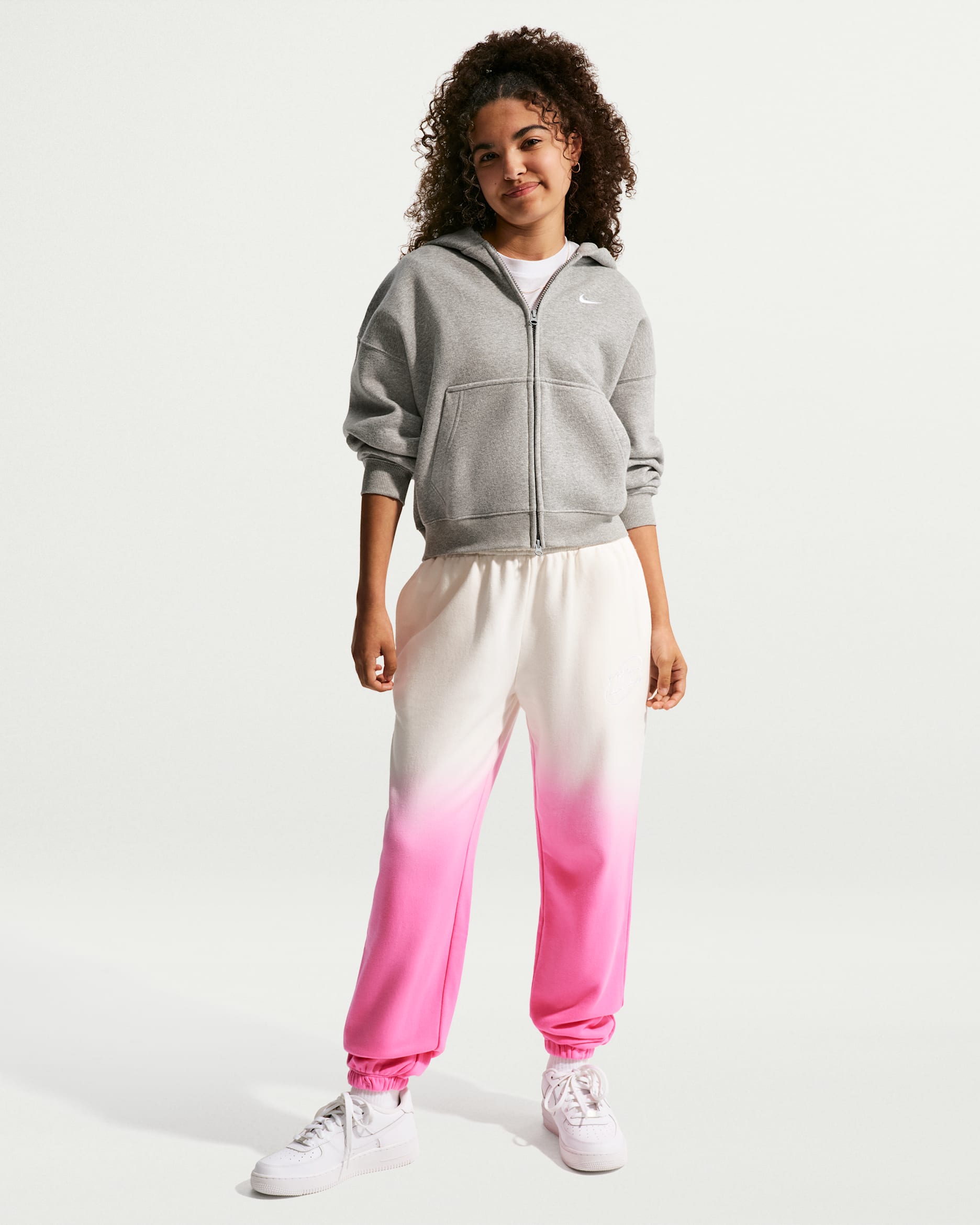Nike Sportswear Studio Fleece Older Kids' (Girls') Loose-Tracksuit Bottoms - Sail/Playful Pink