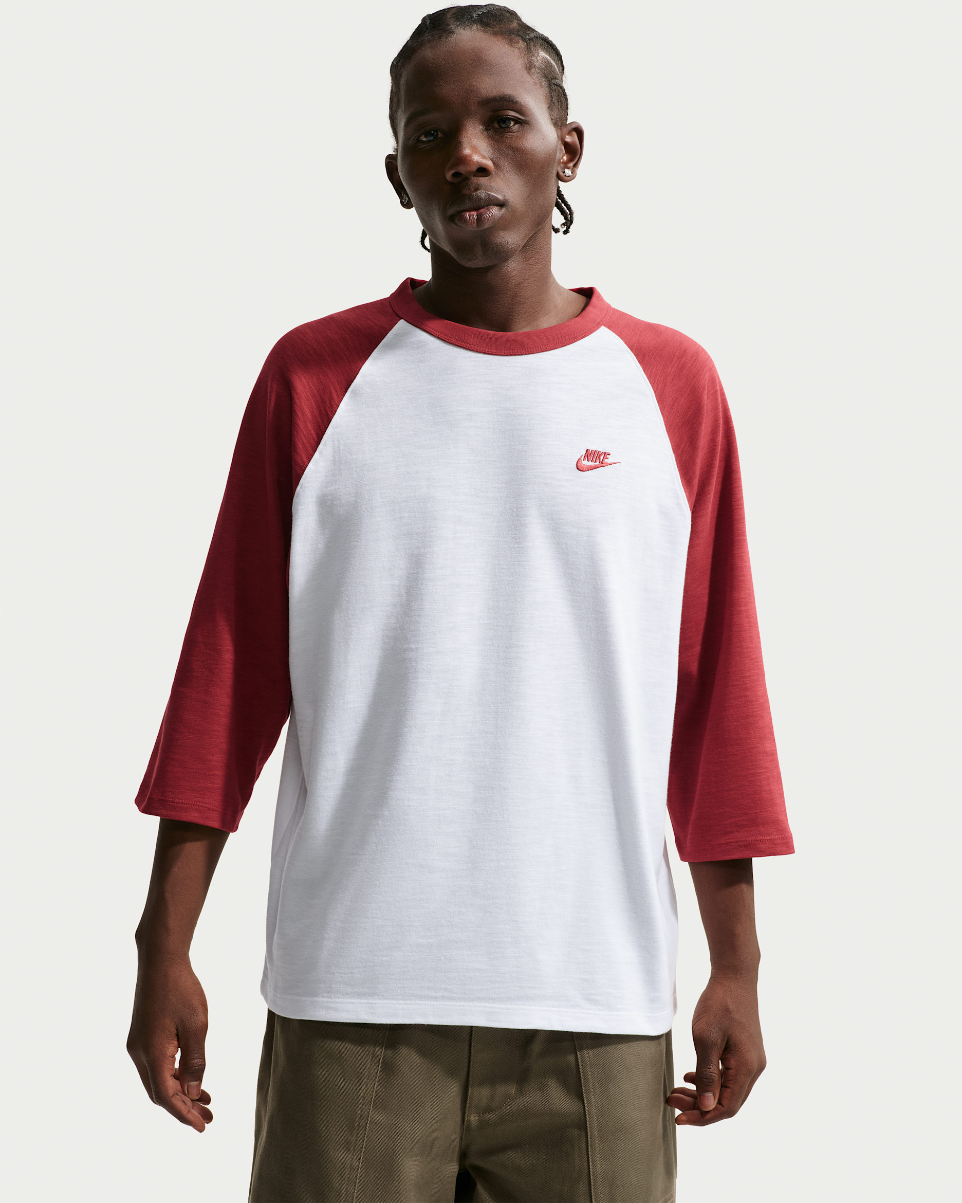 Nike Sportswear Club Men's 3/4-Sleeve Raglan Top - Team Crimson/White/Team Crimson