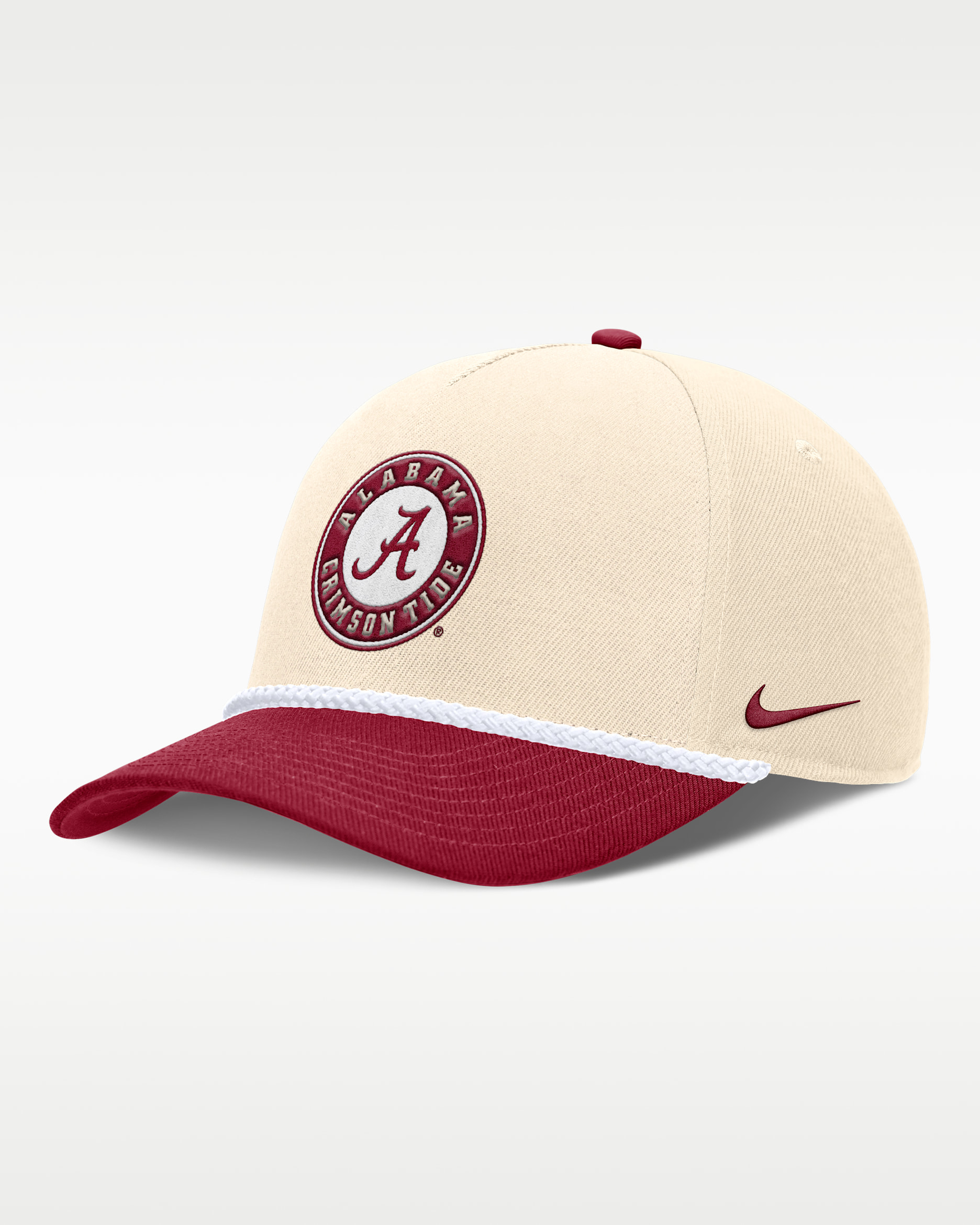 Alabama Primetime Rope 2-Tone Rise Men's Nike College Adjustable Hat - Natural/Crimson