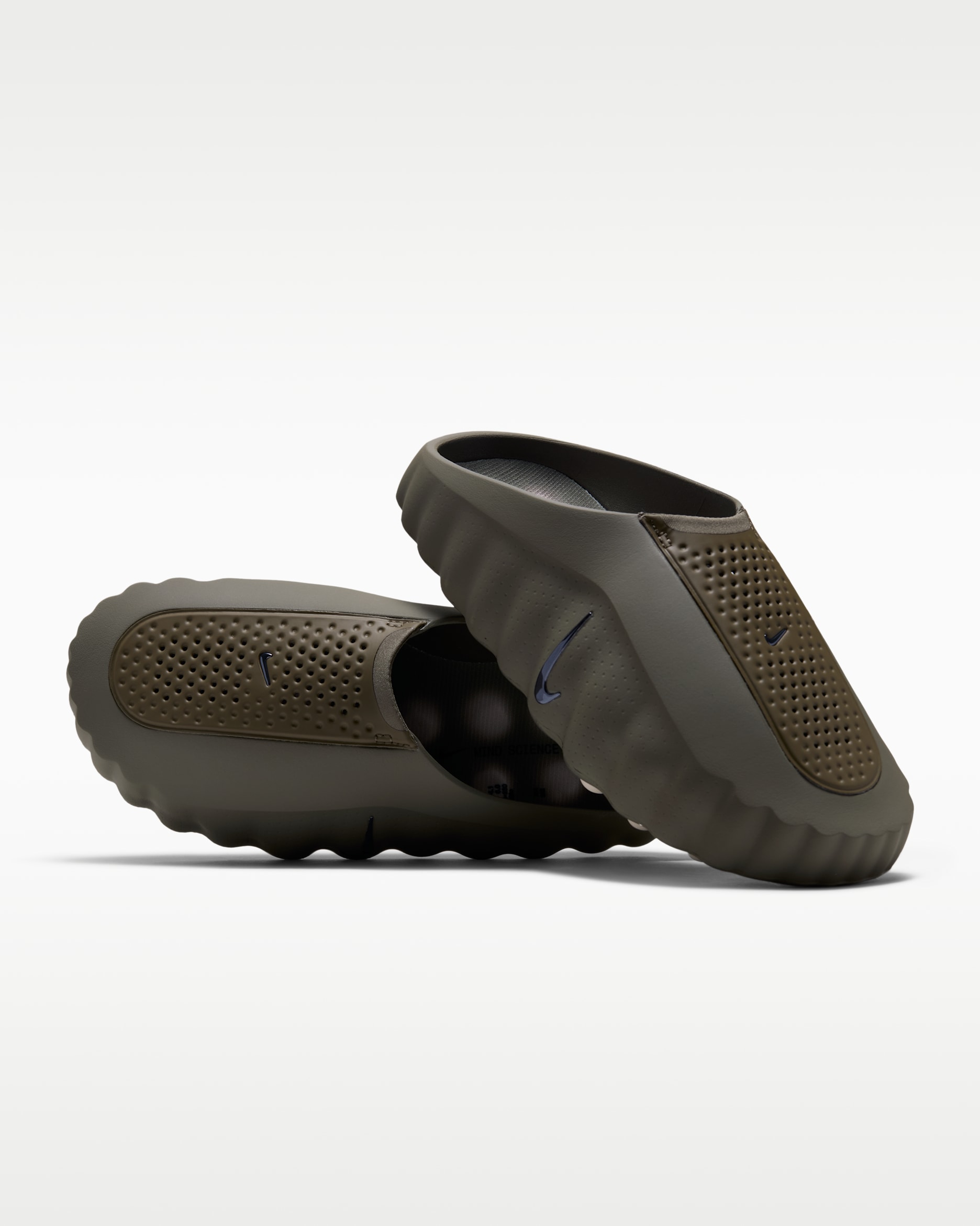 Nike Mind 001 Women's Pregame Mules - Tarp Green/Light Orewood Brown/Black/Metallic Dark Grey
