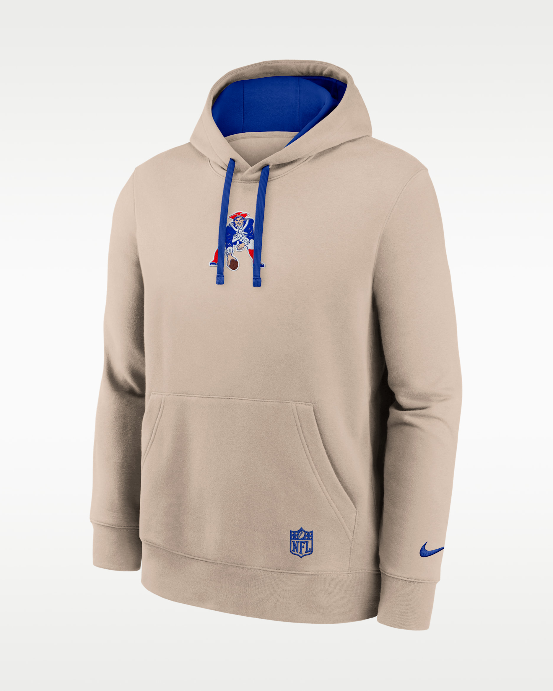 New England Patriots Rewind Club Men's Nike NFL Pullover Hoodie - Sand/Royal