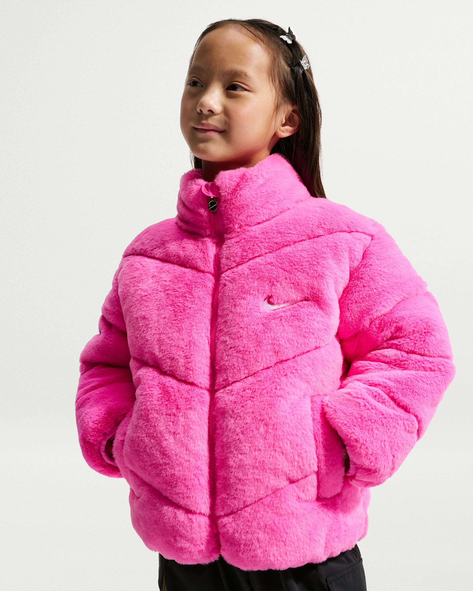 Nike Younger Kids' Quilted Faux-Fur Jacket - Playful Pink