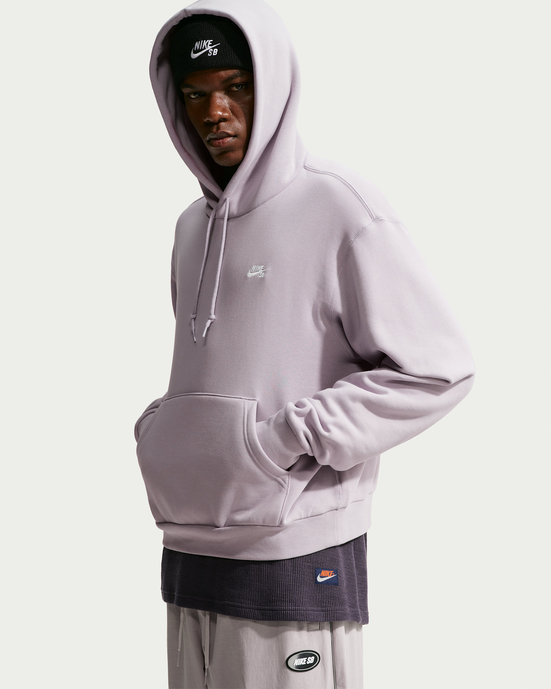 Nike SB Fleece Pullover Skate Hoodie - Silver Lilac/White