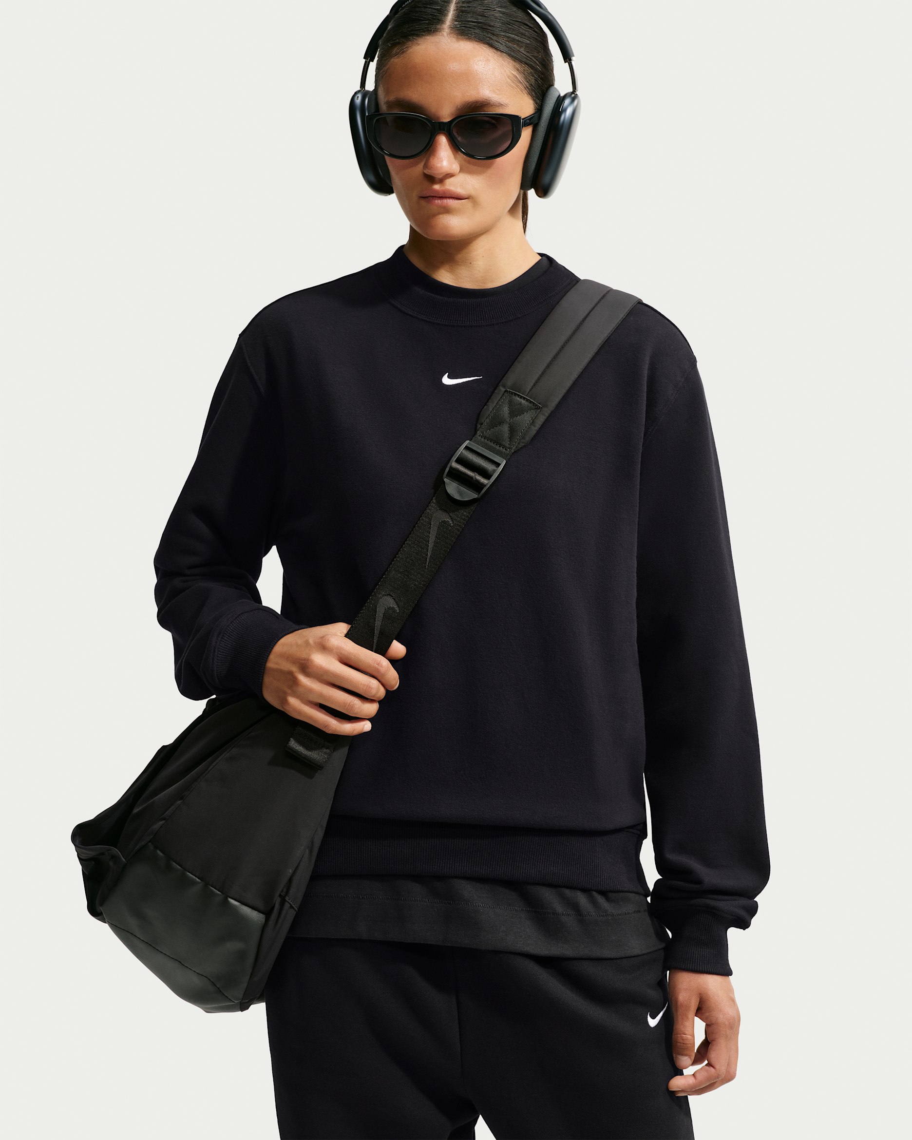 Sudadera de cuello redondo para mujer Nike Studio Fleece Lightweight "French Terry" - Total Black/Vela
