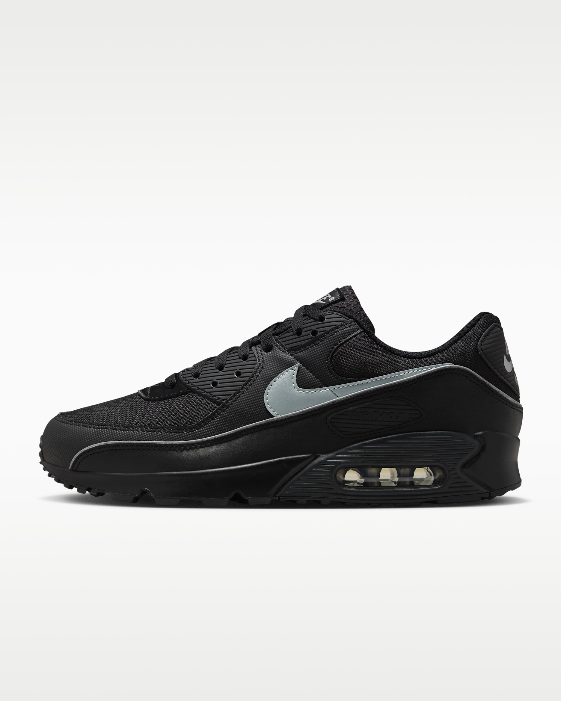 Nike Air Max 90 Premium Men's Shoes With Reflective Design Accents - Black/Black/Anthracite/Multi-Colour