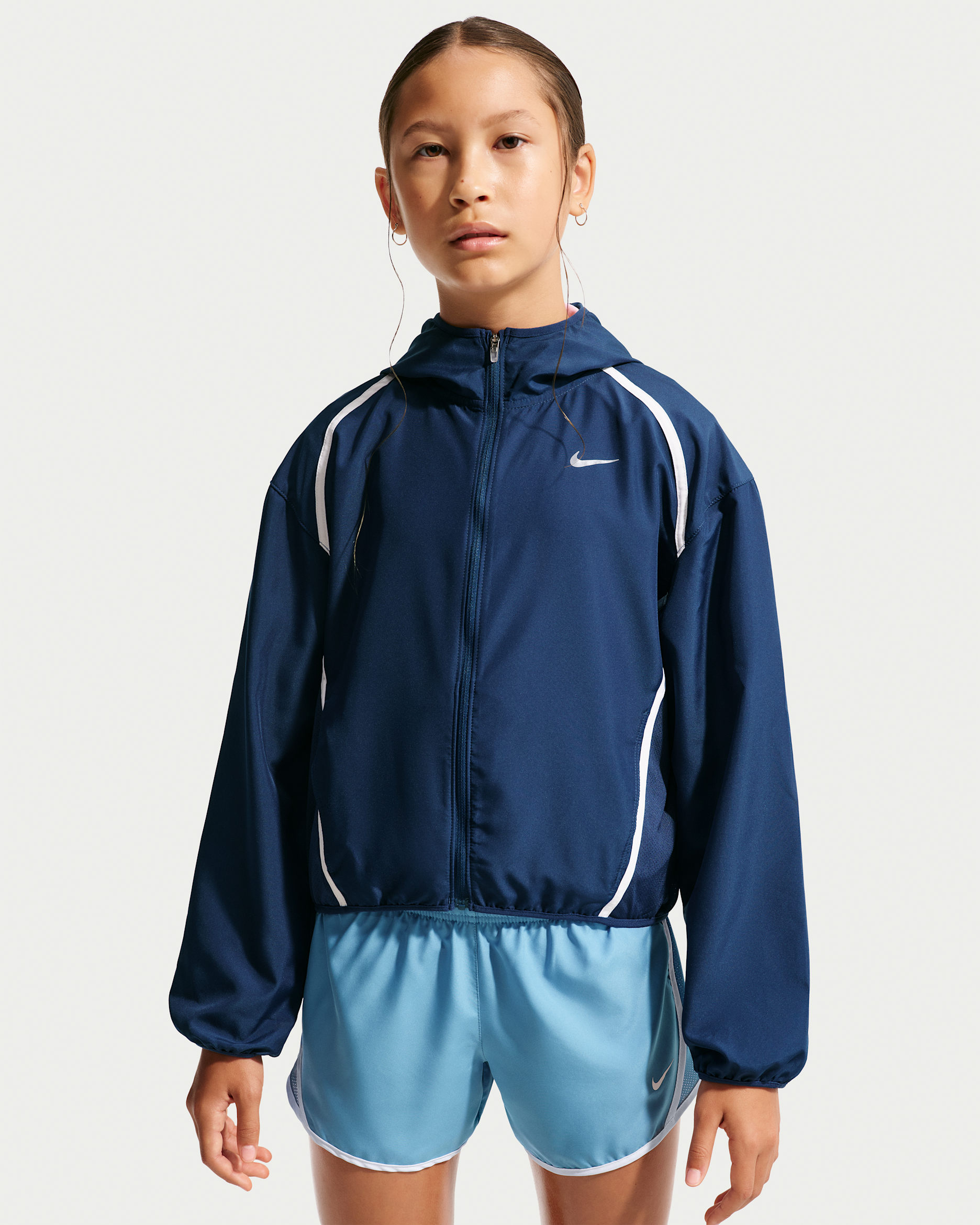 Nike Tempo Big Kids' (Girls') Repel Running Jacket - Midnight Navy/Midnight Navy/White