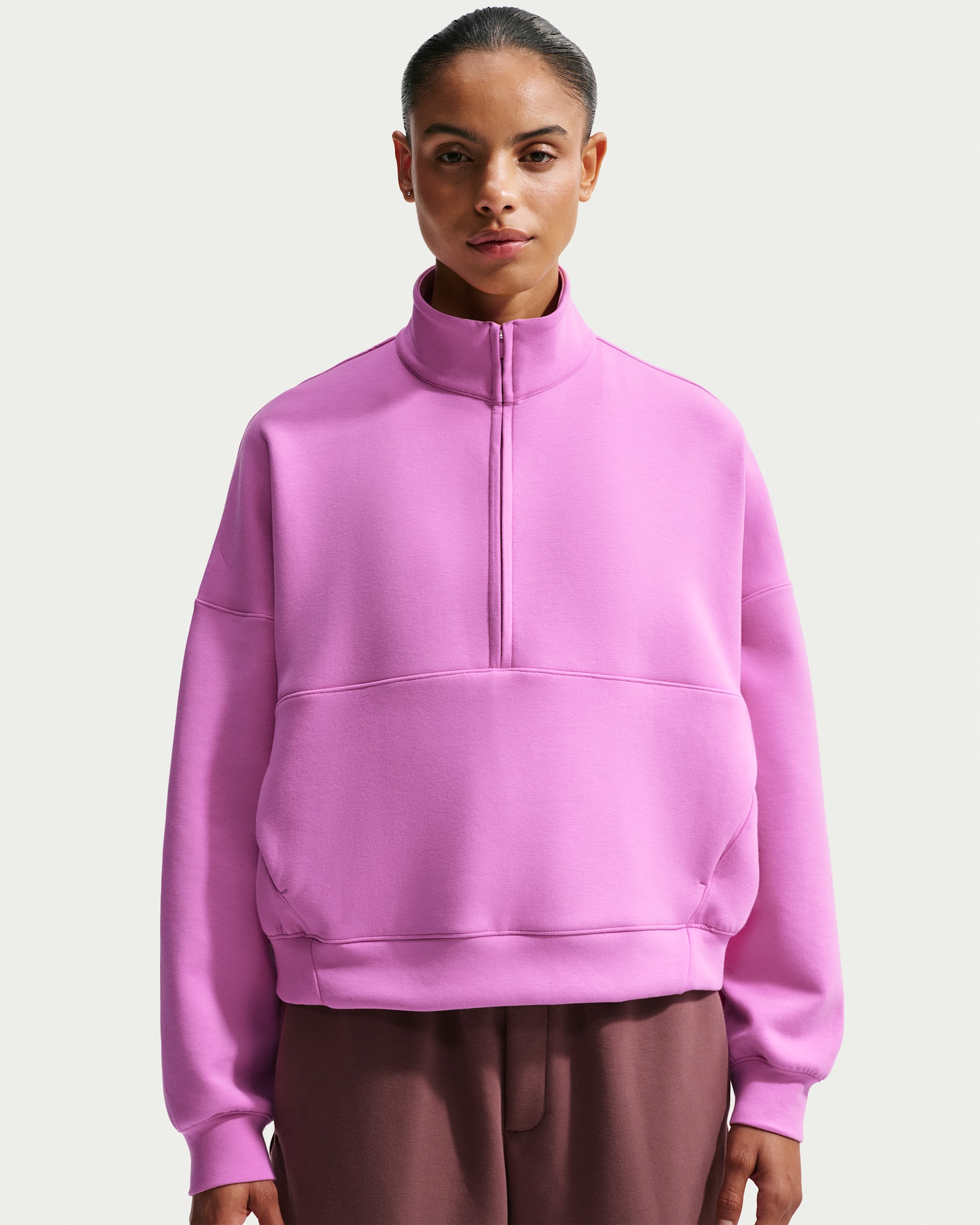 Nike 24.7 ImpossiblySoft Women's Dri-FIT Oversized 1/2-Zip Top - Light Magenta/Desert Berry