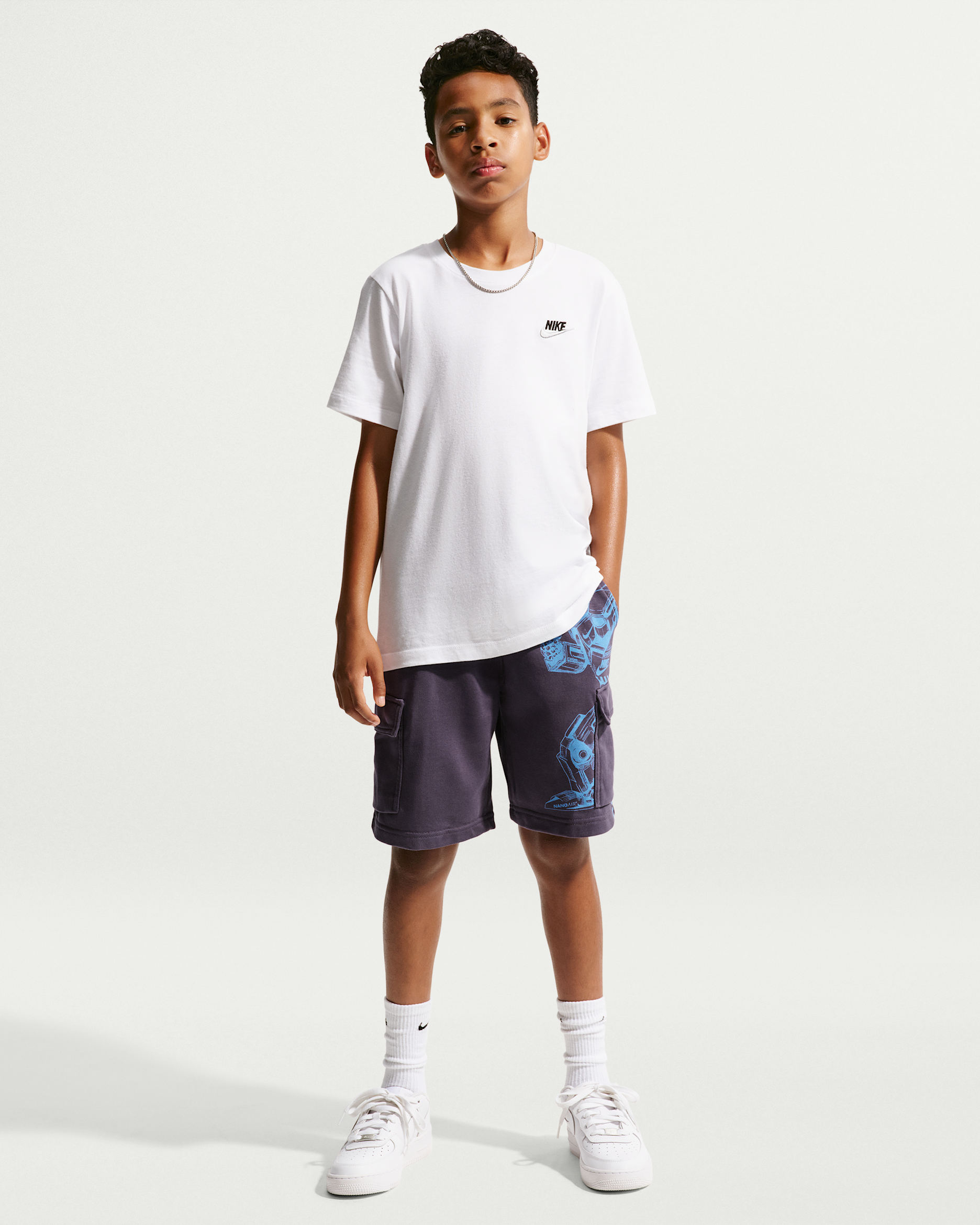 Nike Sportswear Club Big Kids' French Terry Cargo Shorts - Dark Raisin/University Blue