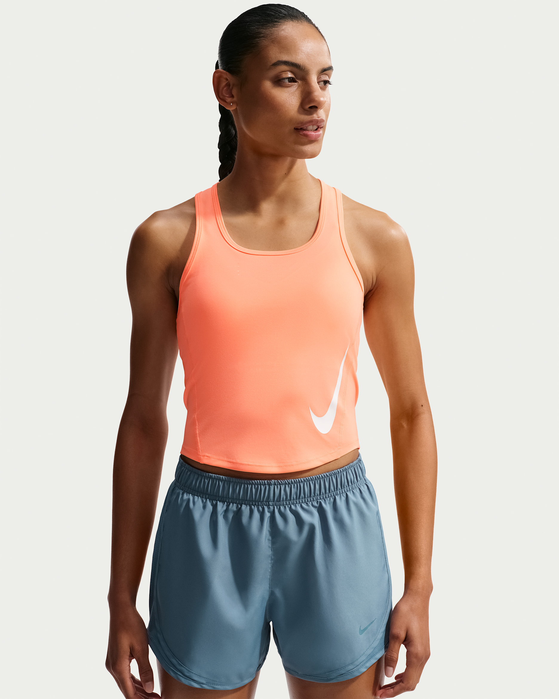 Camiseta de tirantes de correr Dri-FIT para mujer Nike Tempo Swoosh - Naranja pulso/Polvo fotón/Blanco