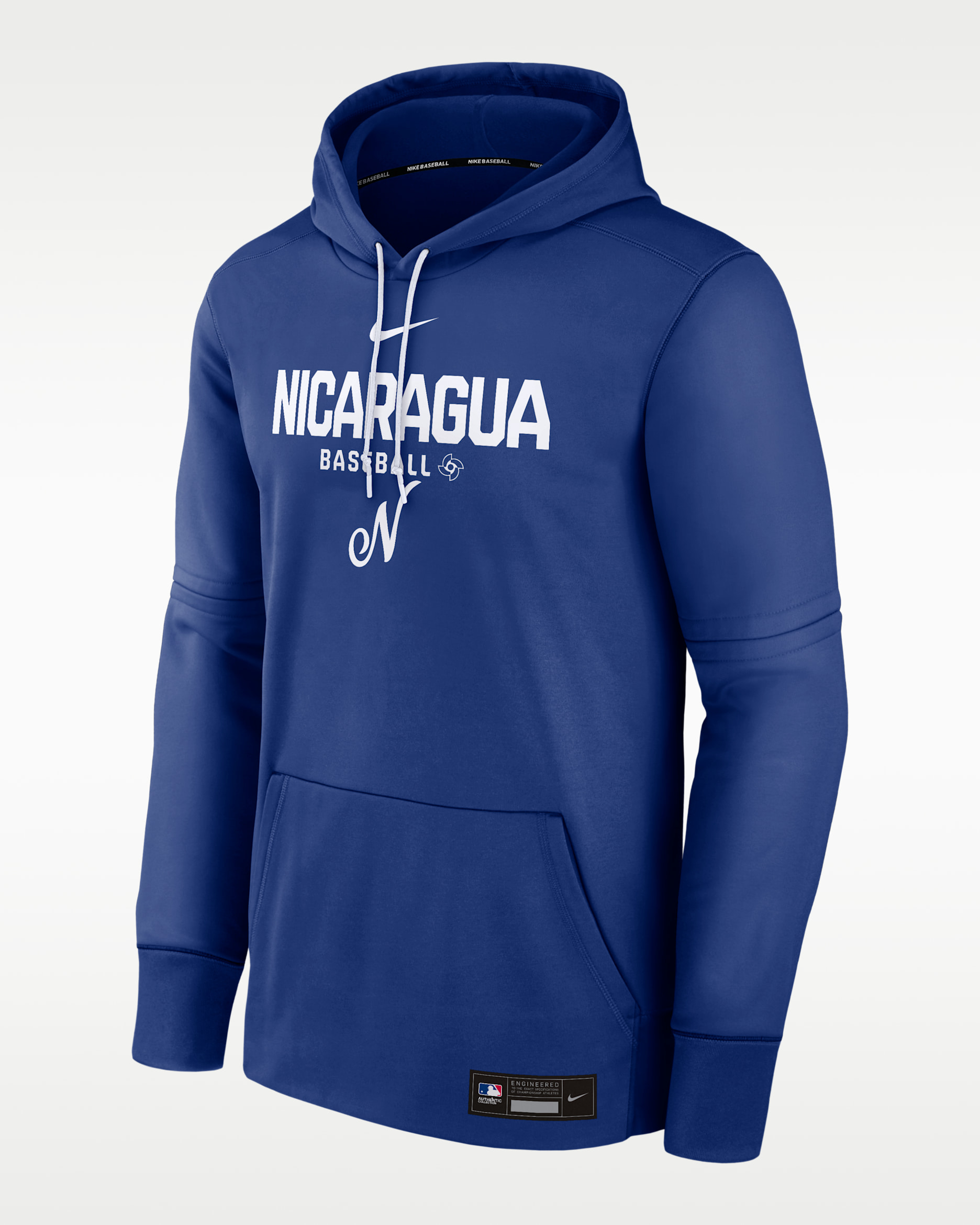 Nicaragua National Baseball Team 2026 World Baseball Classic Authentic Collection Men's Nike Therma Pullover Hoodie - Royal