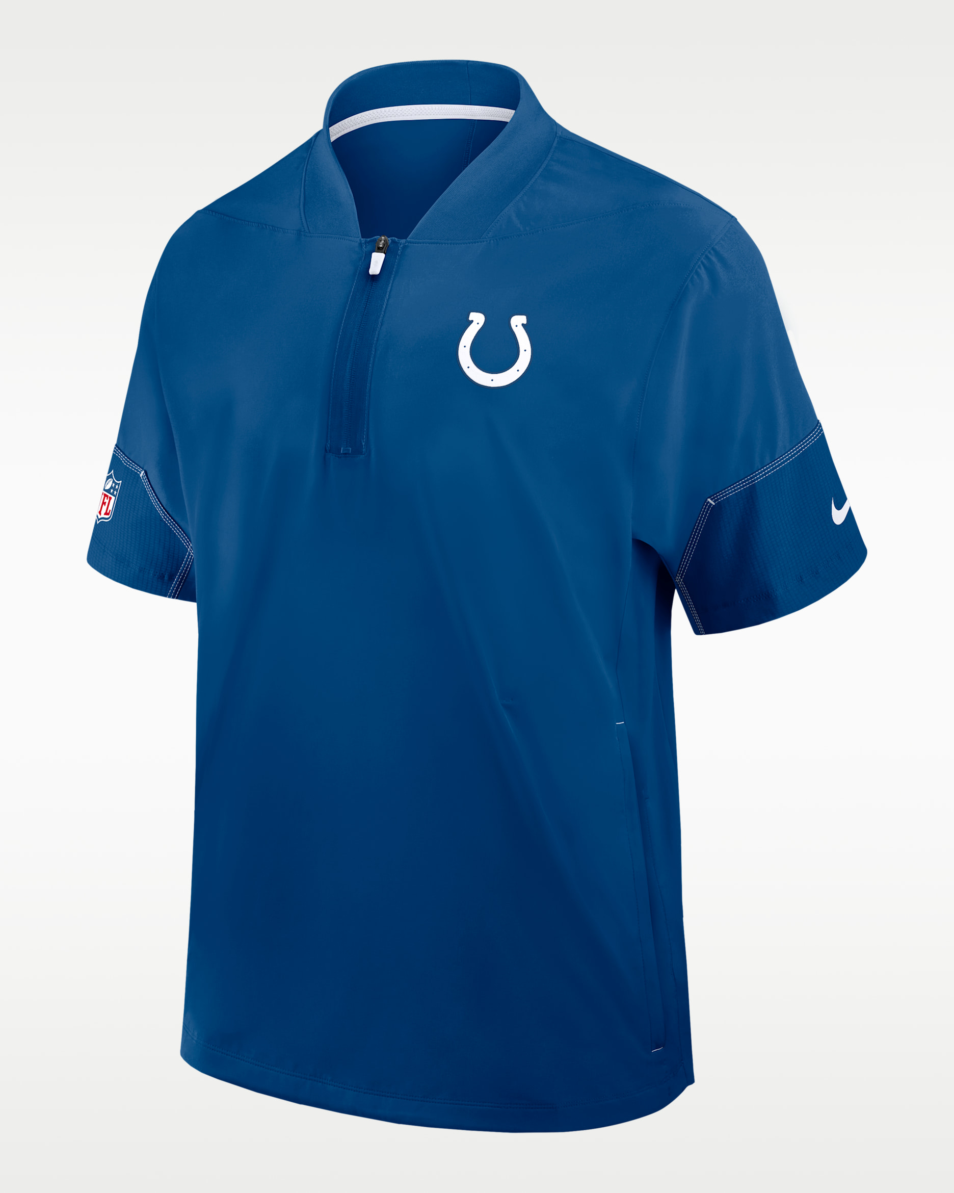 Indianapolis Colts Sideline Coach Men's Nike NFL 1/2-Zip Short-Sleeve Hooded Jacket - Gym Blue