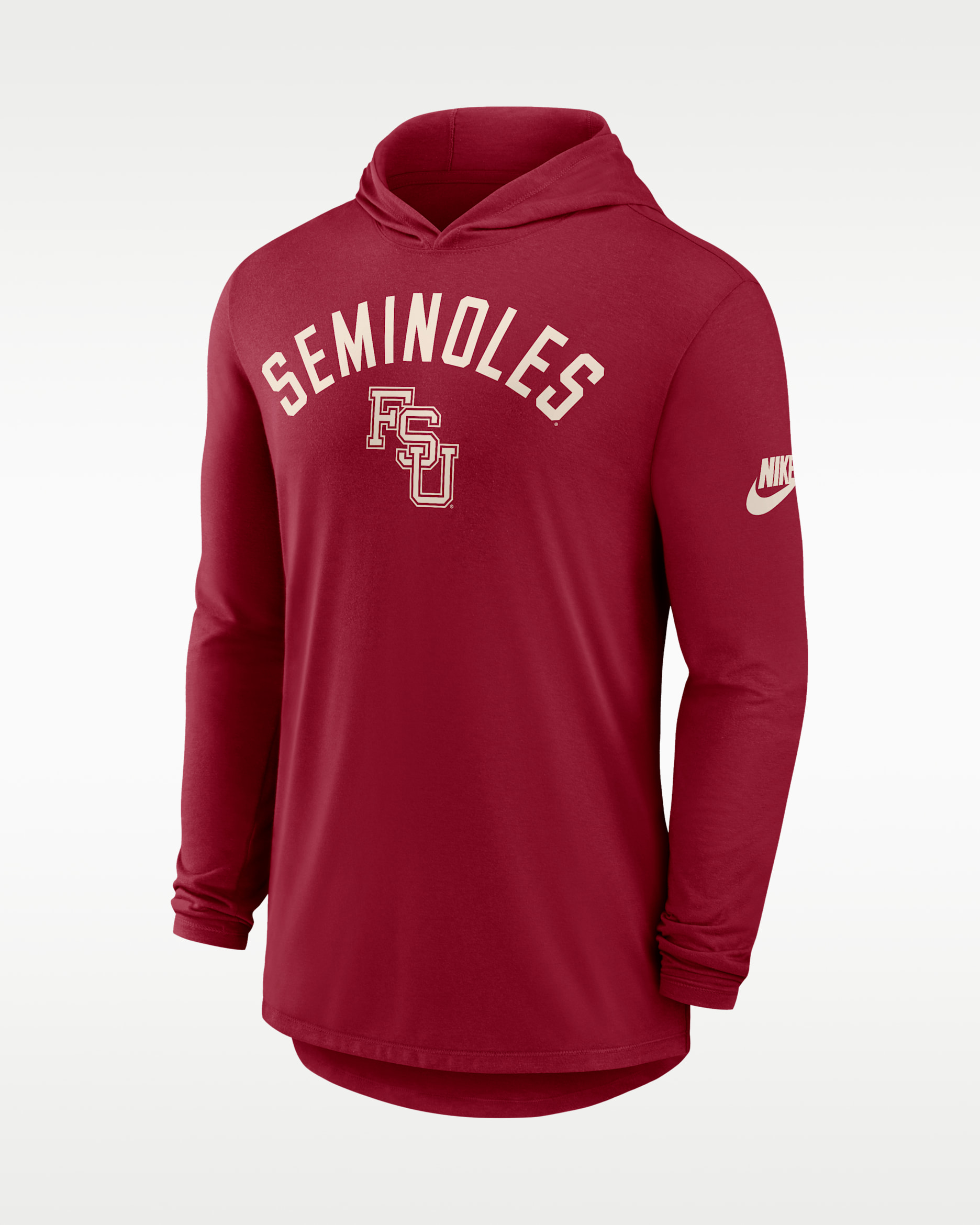 Florida State Legacy Arch Men's Nike Dri-FIT College Long-Sleeve Hooded T-Shirt - Garnet