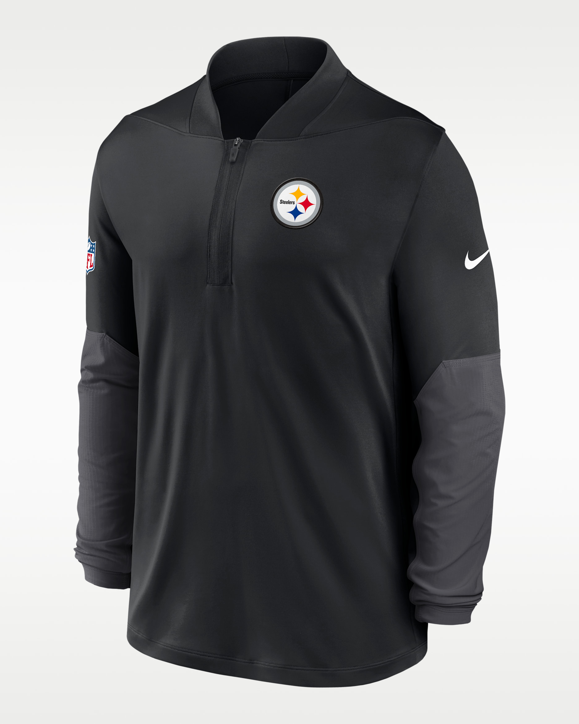 Playera Nike Dri-FIT de la NFL de medio cierre para hombre Pittsburgh Steelers Feel the Pressure - Negro