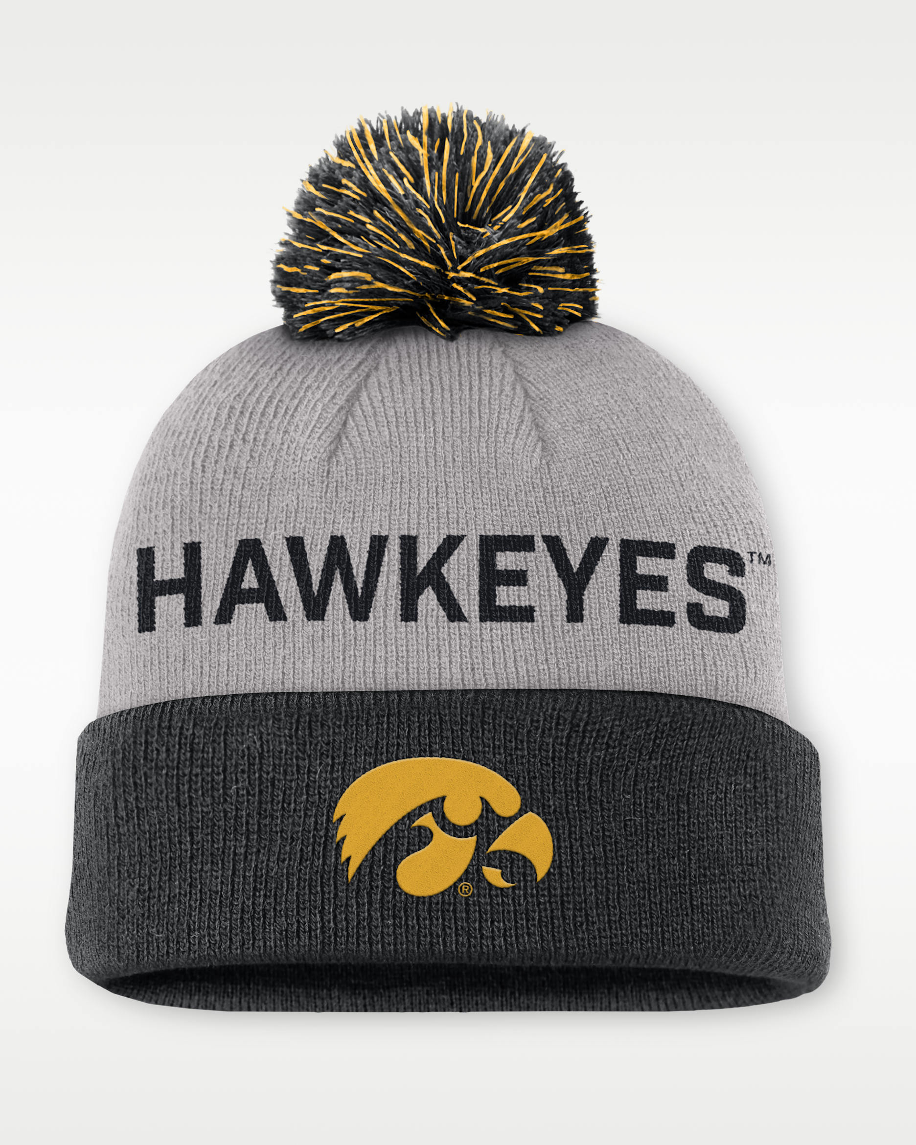 Iowa Primetime Peak Men's Nike College Cuffed Pom Beanie - Grey