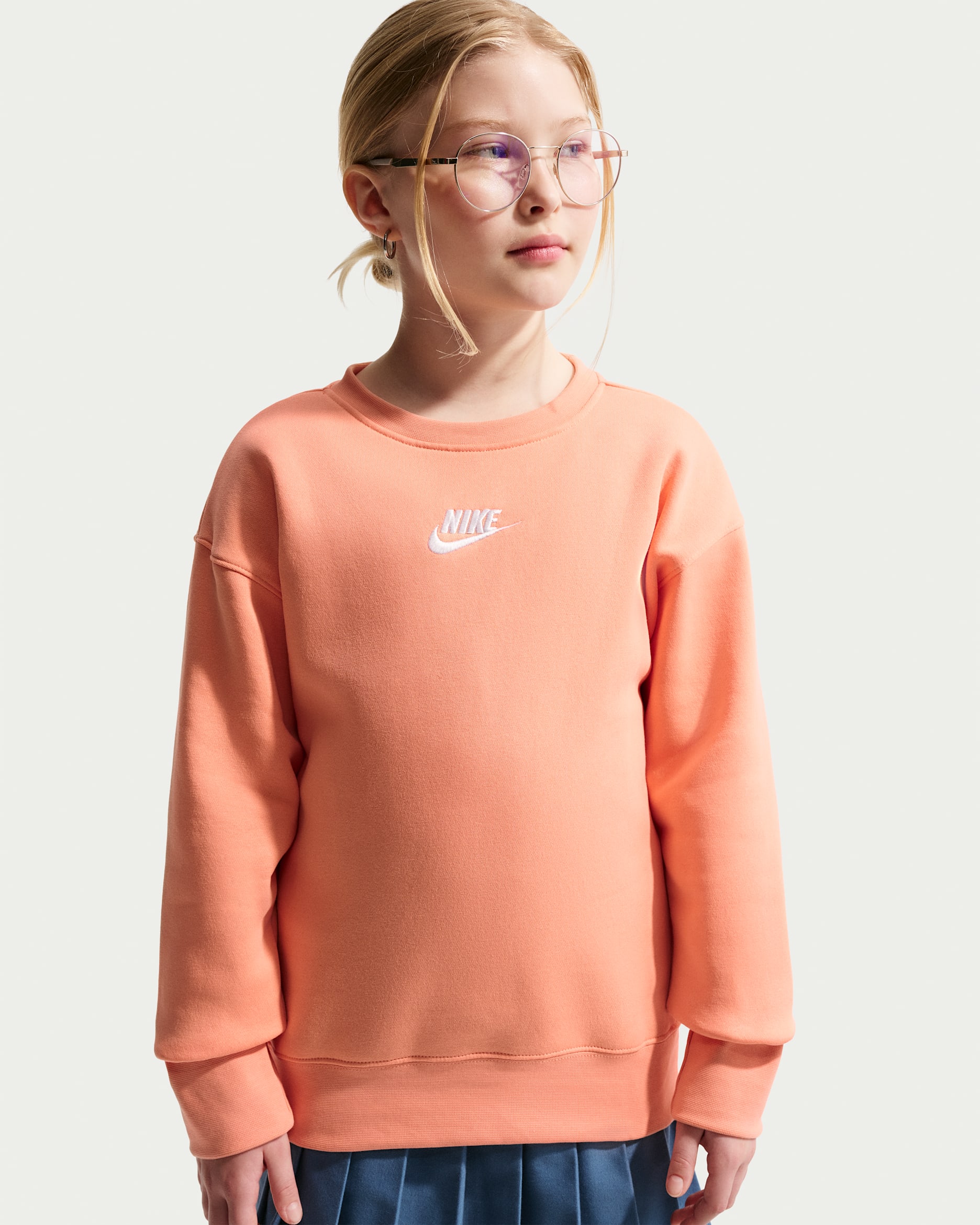 Nike Sportswear Club Fleece Big Kids' (Girls') Crew Sweatshirt - Apricot Agate/White