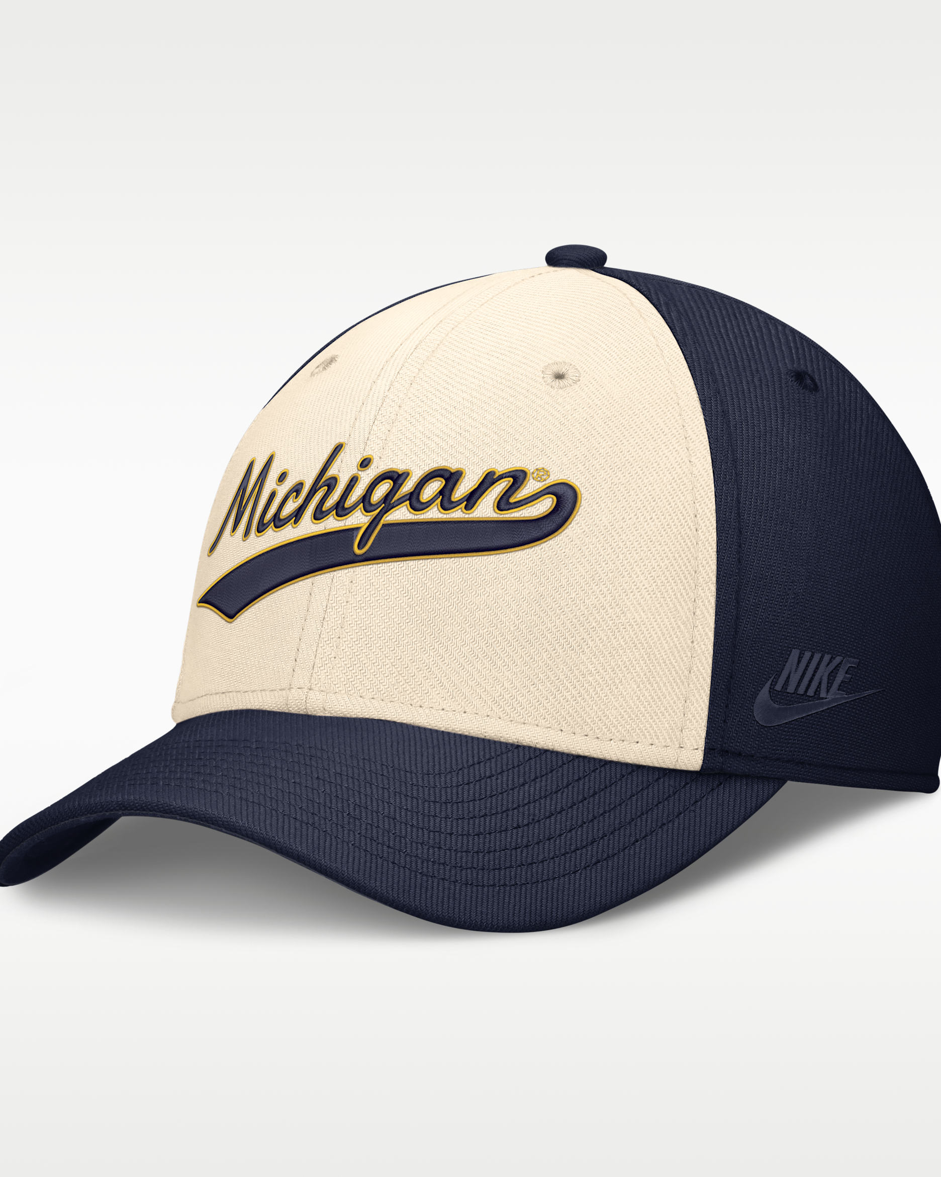 Gorra universitaria Nike Dri-FIT para hombre Michigan Legacy - Natural/Azul marino
