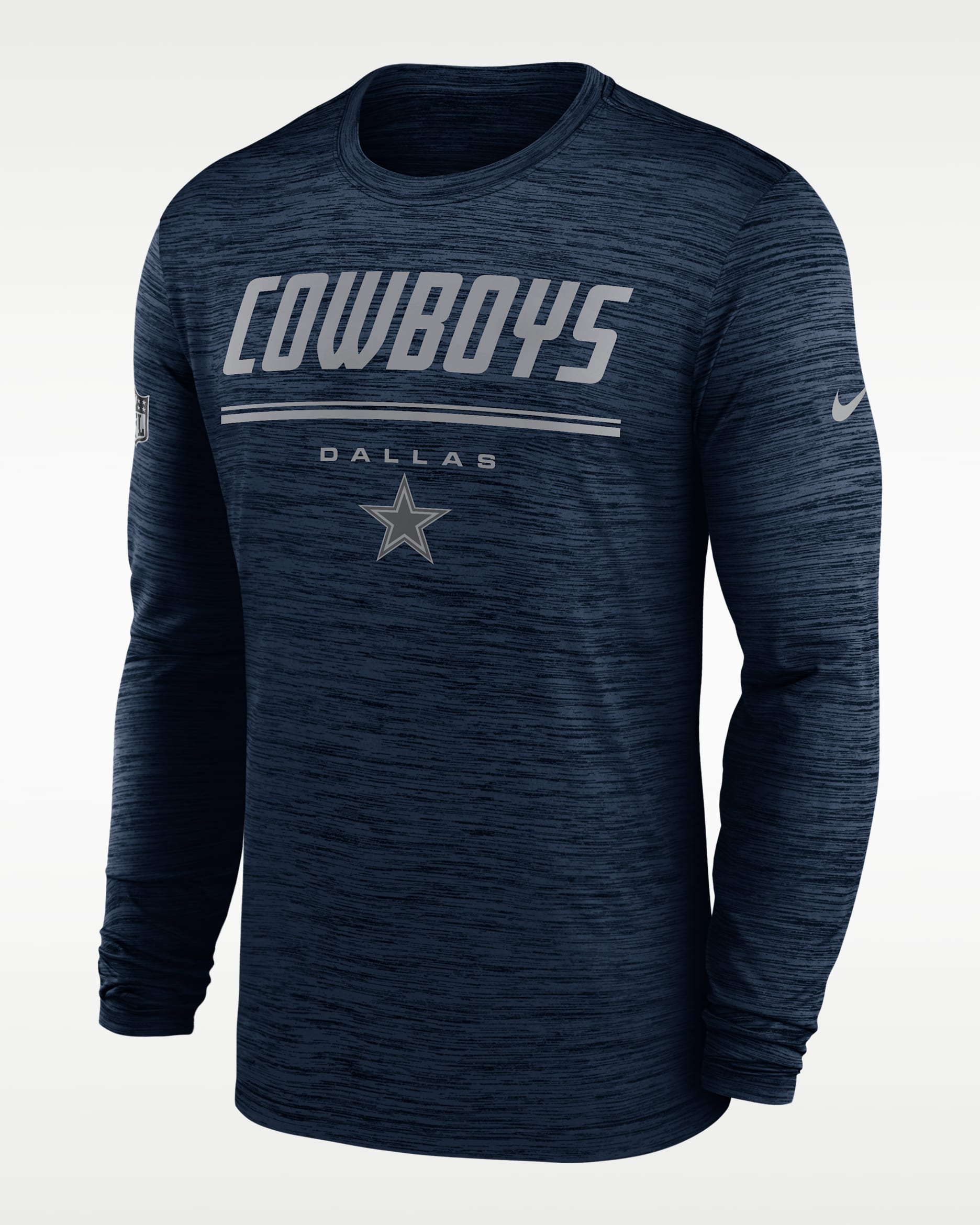 Dallas Cowboys Sideline Team Issue Velocity Men's Nike Dri-FIT NFL Long-Sleeve T-Shirt - Navy/Silver/Silver