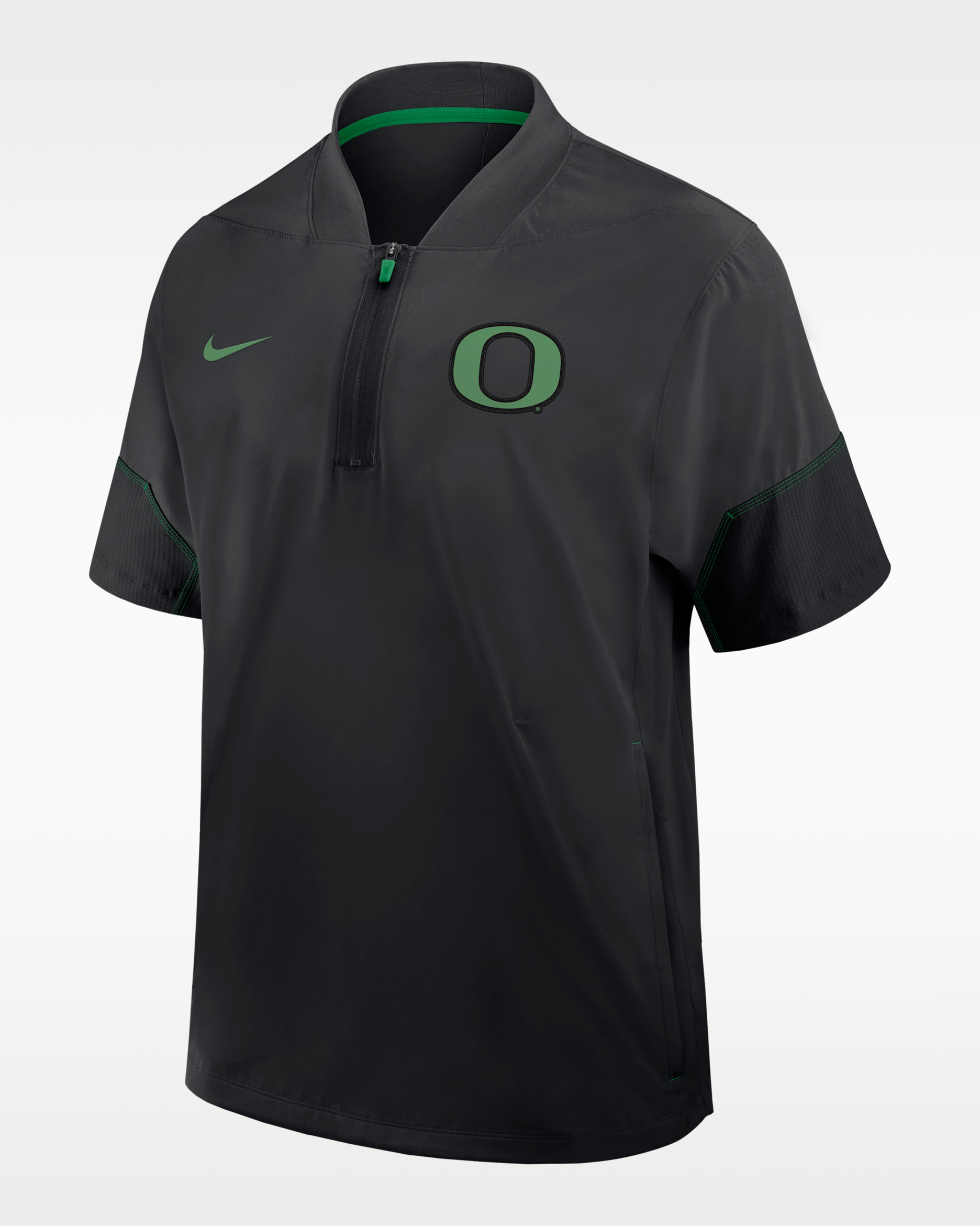 Oregon Sideline Coach Men's Nike College 1/2-Zip Short-Sleeve Hooded Jacket - Black/Green