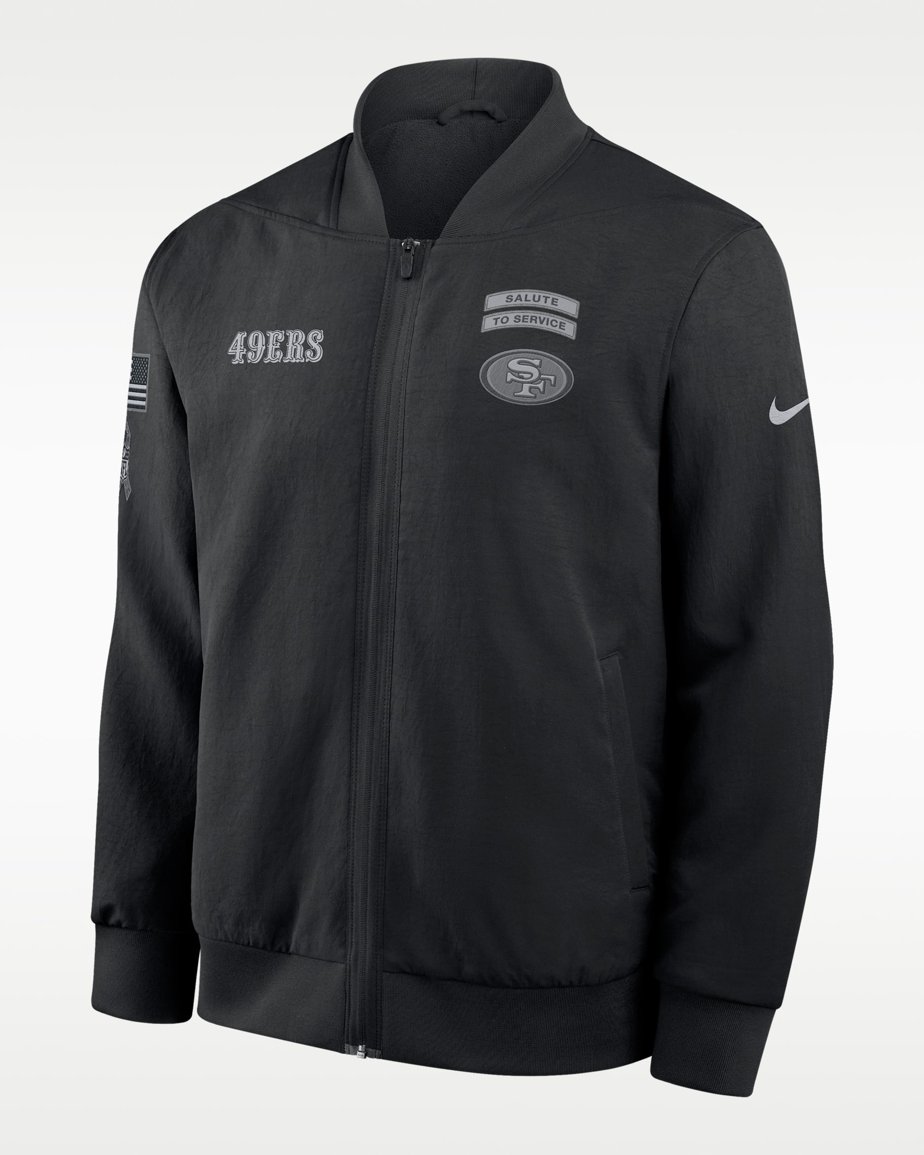San Francisco 49ers Salute to Service Sideline Men's Nike NFL Full-Zip Bomber Jacket - Black
