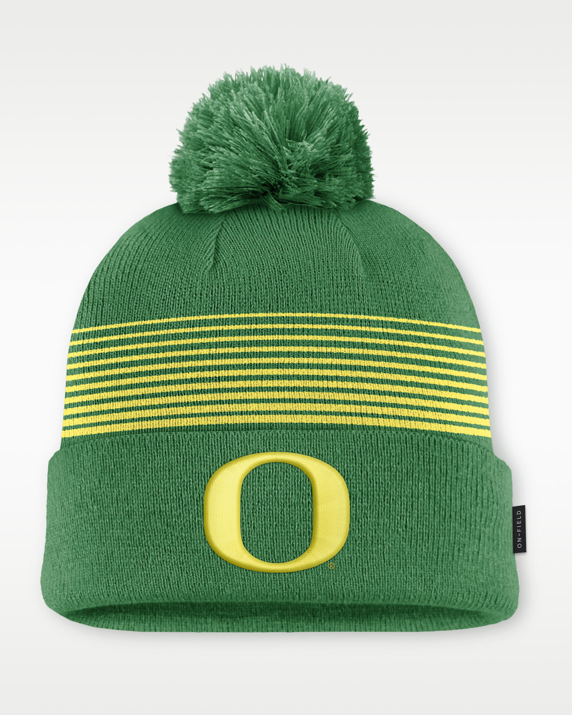 Oregon Sideline Peak Men's Nike College Cuffed Pom Beanie - Apple Green/Yellow Strike