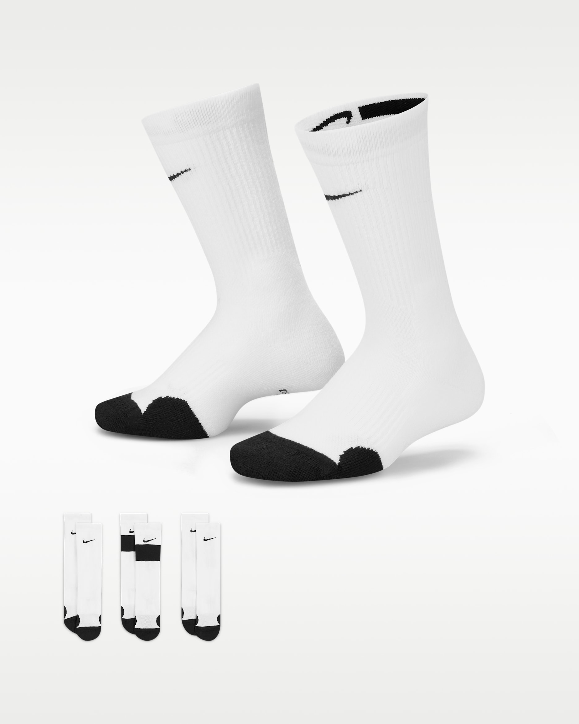 Calcetines largos de básquetbol para niños Nike Elite (3 pares) - Blanco/Negro