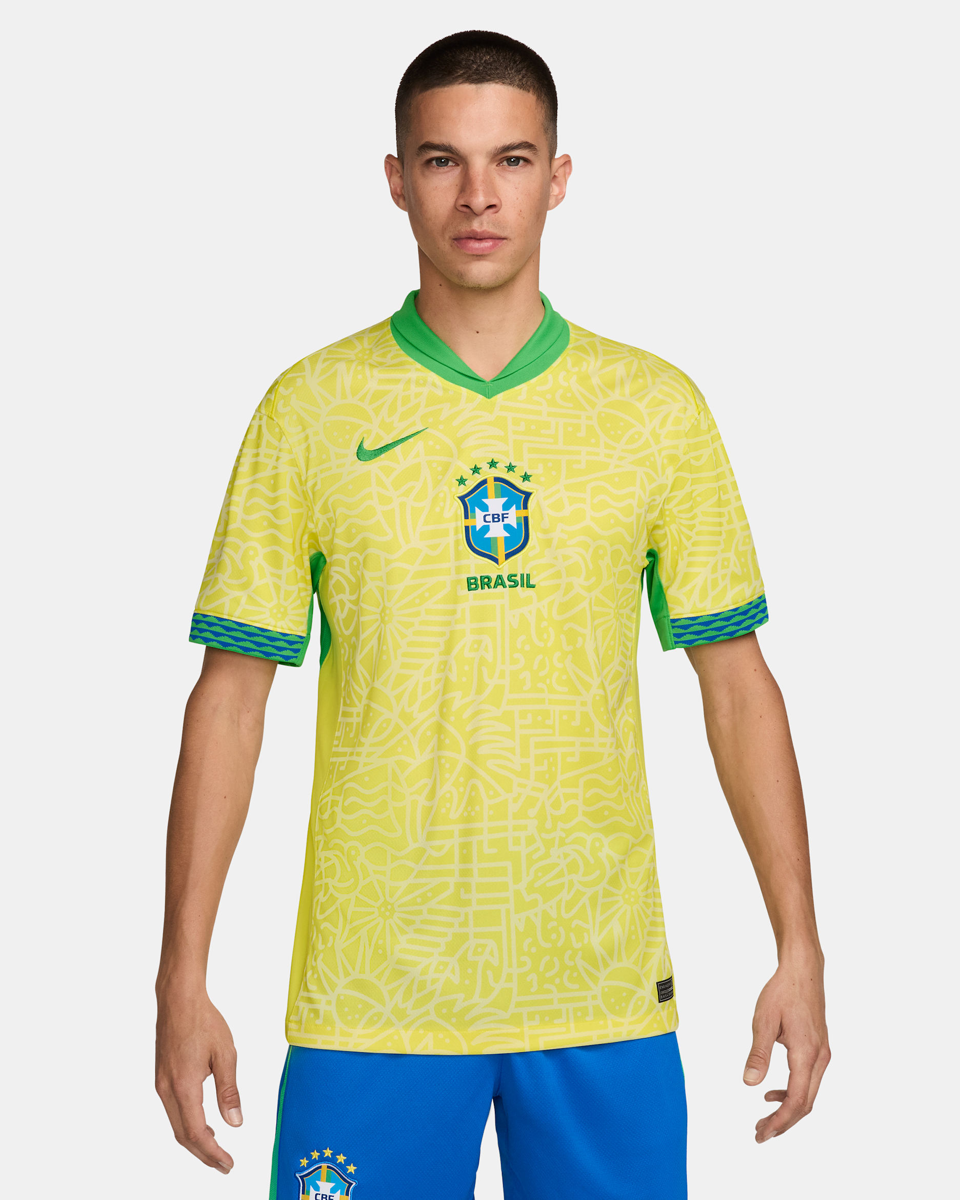 Jersey de fútbol Nike Dri-FIT replica de Brasil local 2024 Stadium para hombre - Amarillo dinámico/Chifón limón/Verde chispa